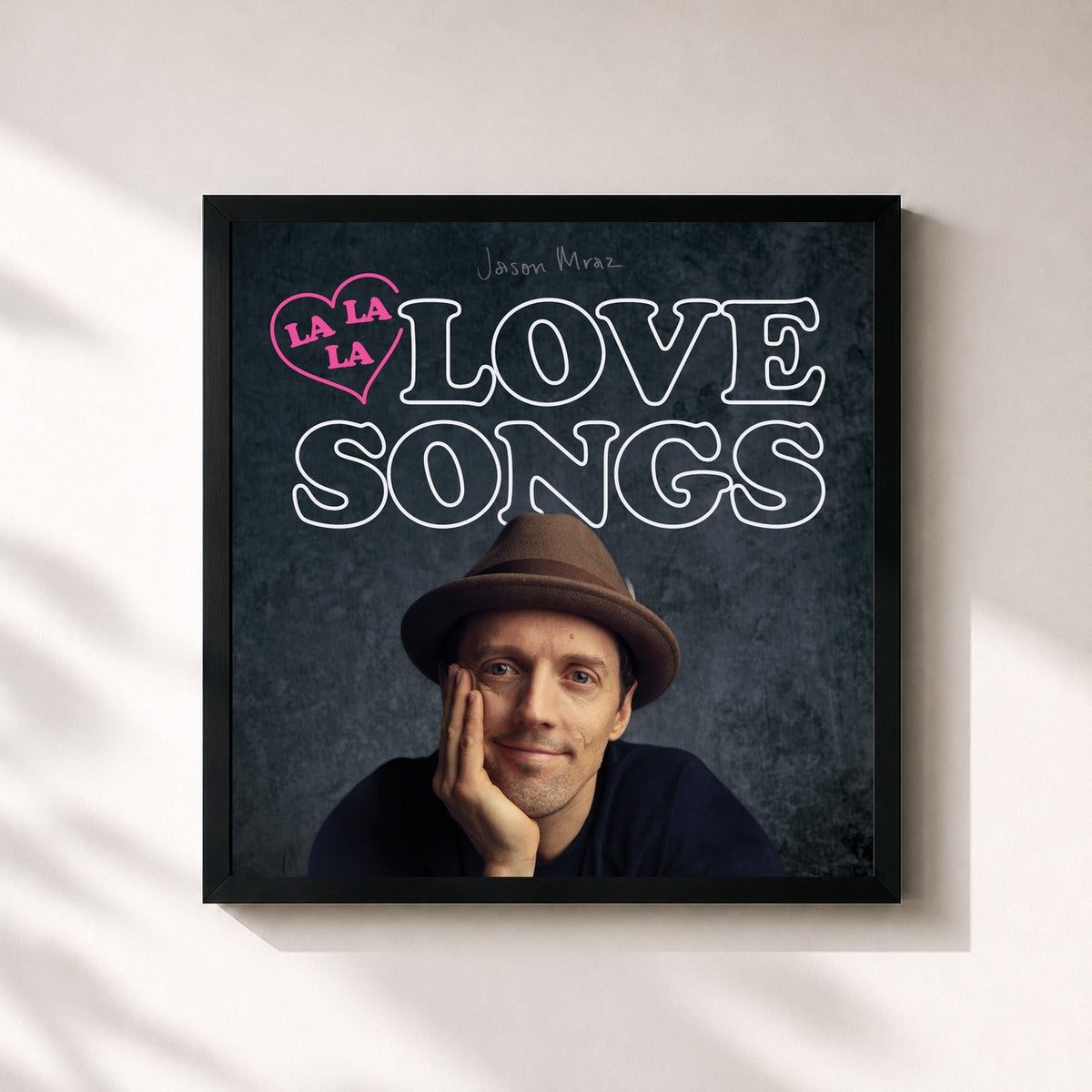 #noir Lalalalovesongs von Jason Mraz als quadratischer Kunstdruck, schwarzer Rahmen 32x32 cm