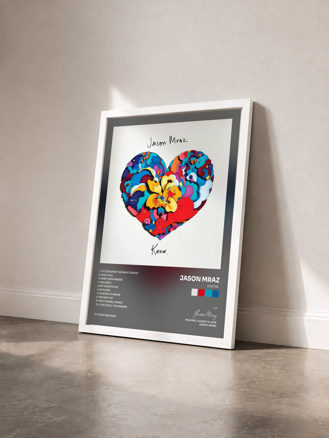 #blanc Know. von Jason Mraz als gerahmter Kunstdruck von schräg gesehen, weißer Rahmen
