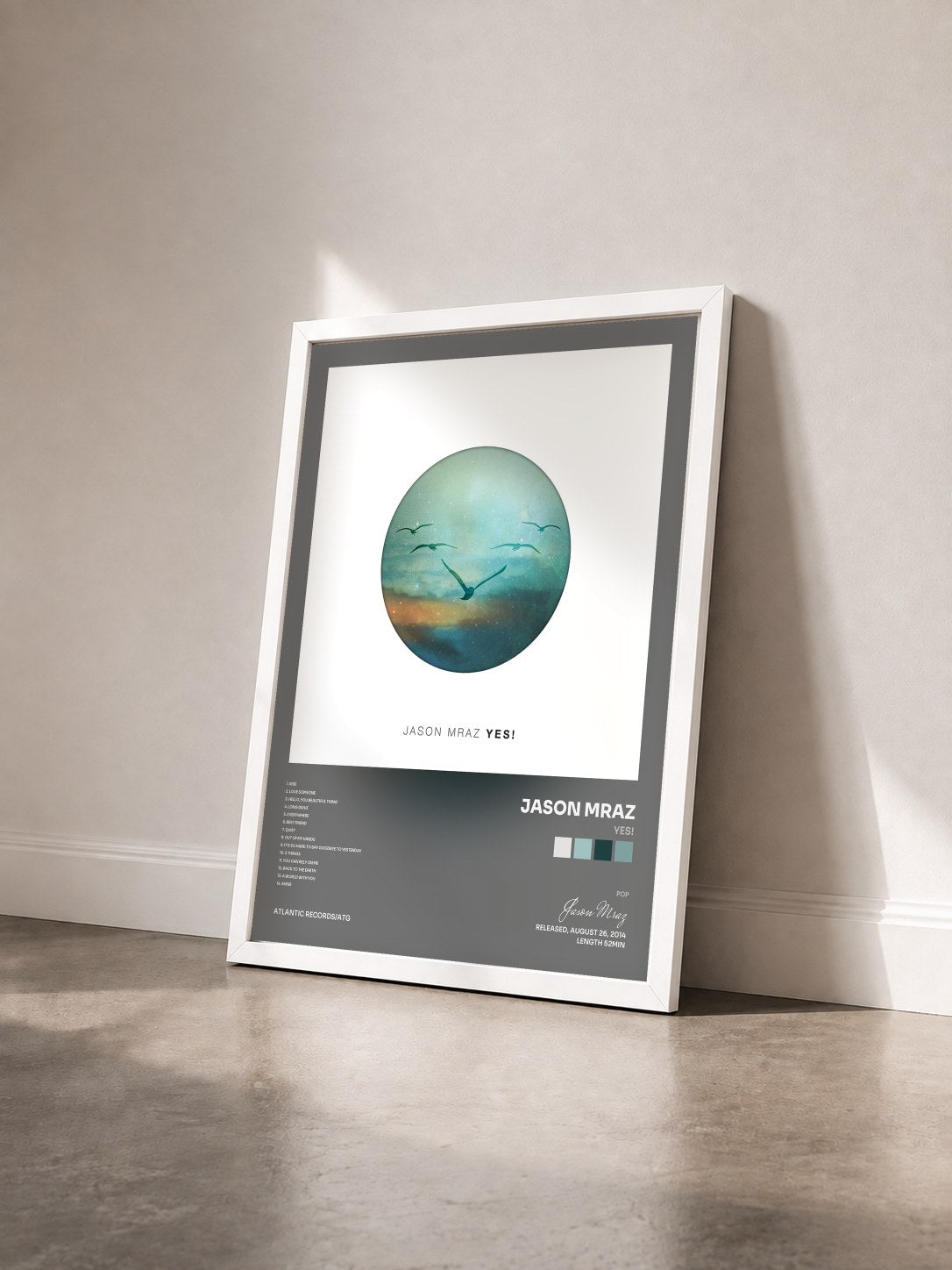 #blanc YES! von Jason Mraz als gerahmter Kunstdruck von schräg gesehen, weißer Rahmen