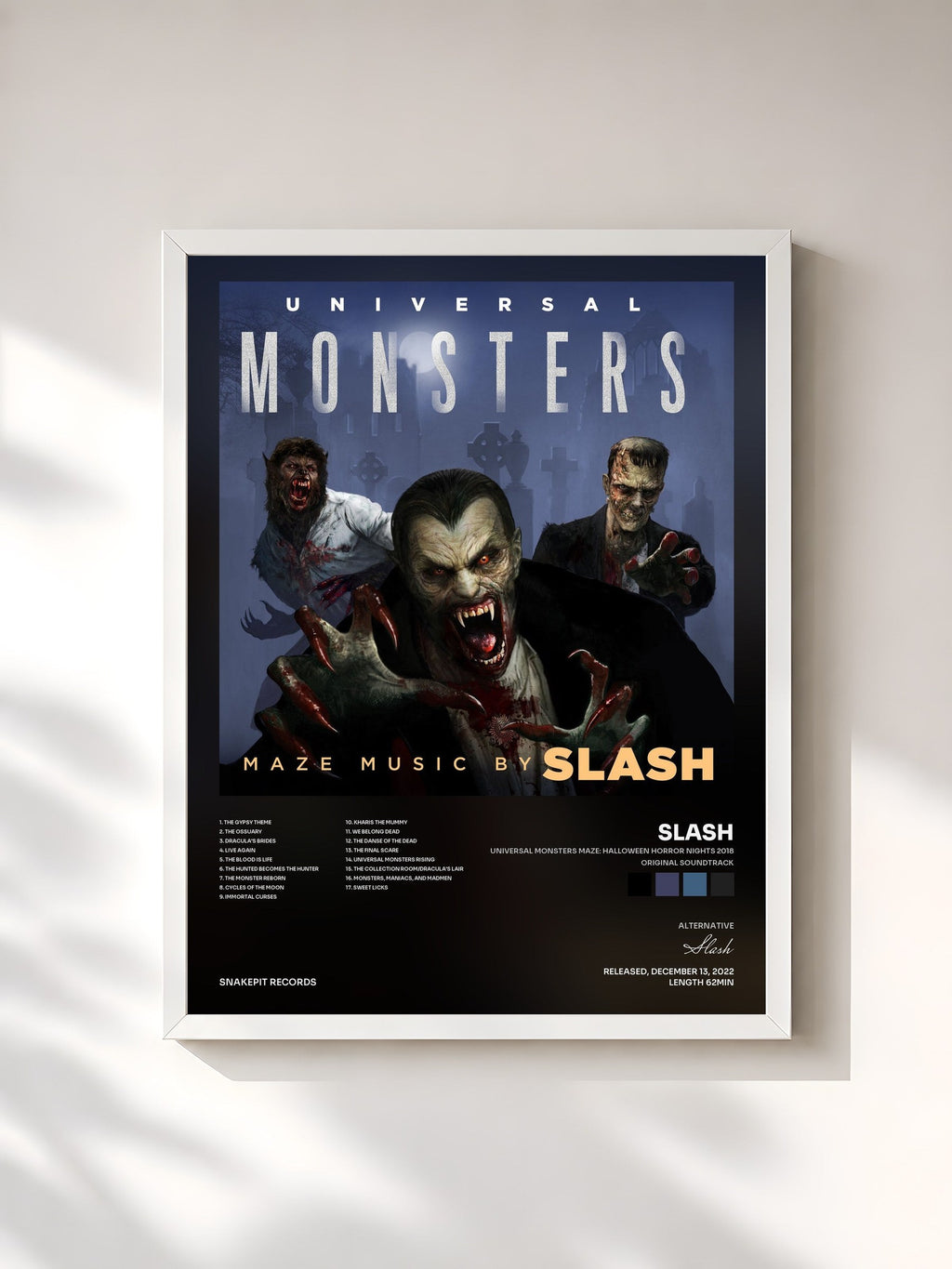 #blanc Universal Monsters Maze: Halloween Horror Nights 2018 (Original Soundtrack) [Deluxe Edition] by Slash as a framed art print, white frame, printed and framed in France