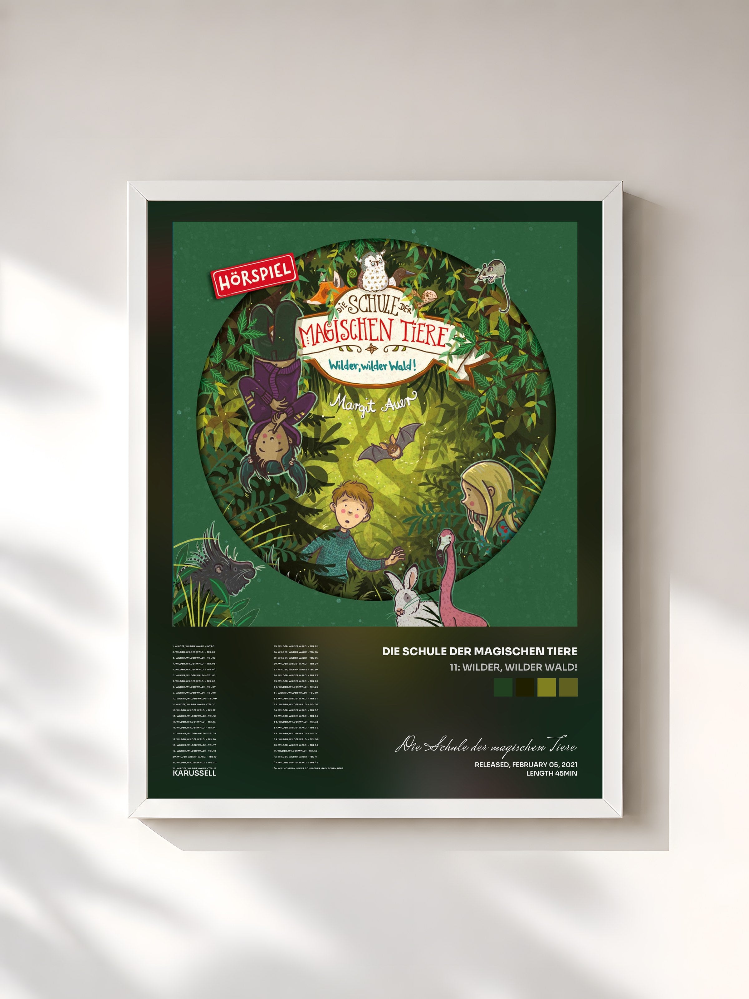 #blanc Tableau de l'album 11: Wilder, wilder Wald! de Die Schule der magischen Tiere, cadre blanc, imprimé et encadré en France