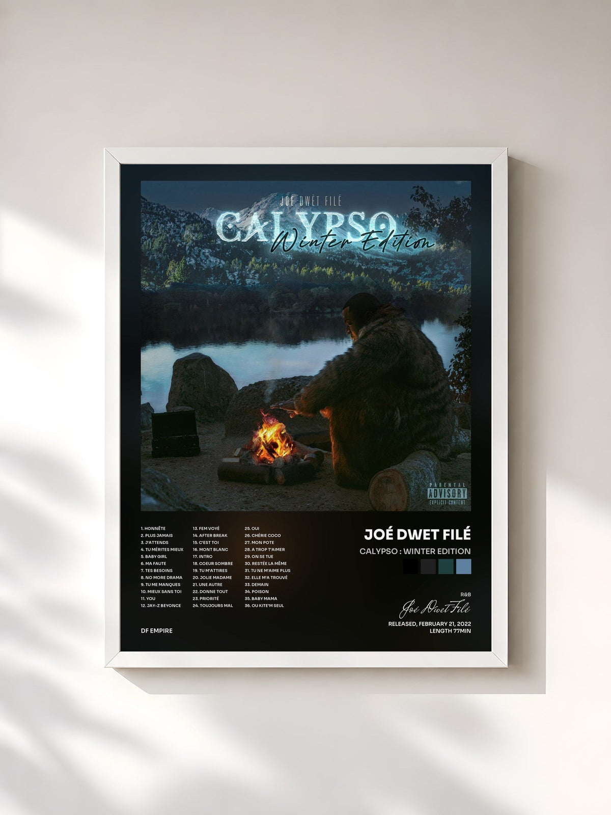 #blanc Calypso : Winter Edition de Joé Dwet Filé en lámina enmarcada, marco blanco, impresa y enmarcada en Francia