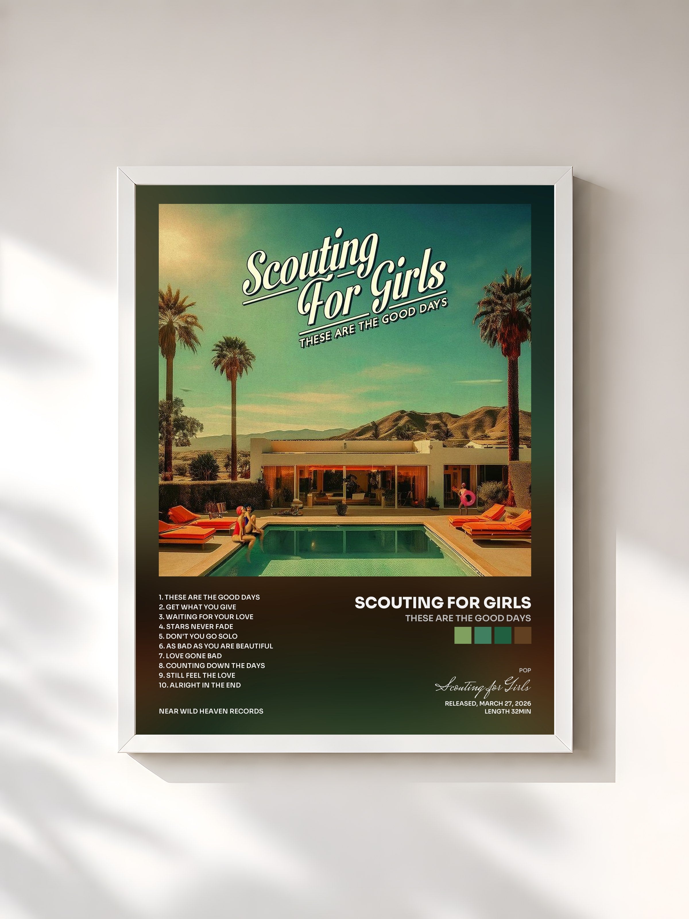 #blanc Tableau de l'album These Are The Good Days de Scouting for Girls, cadre blanc, imprimé et encadré en France