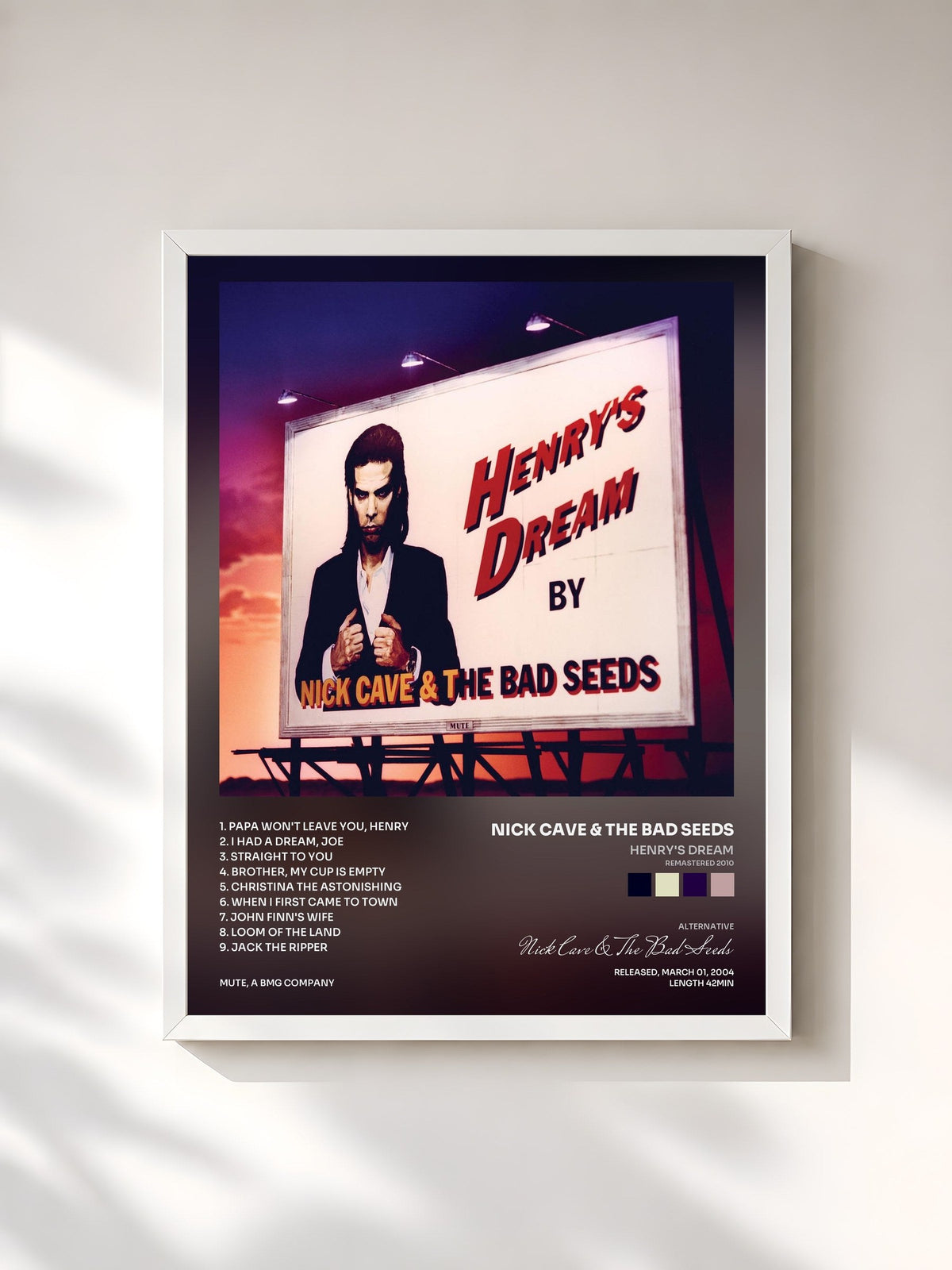 #blanc Tableau de l'album Henry's Dream (Remastered 2010) de Nick Cave & The Bad Seeds, cadre blanc, imprimé et encadré en France