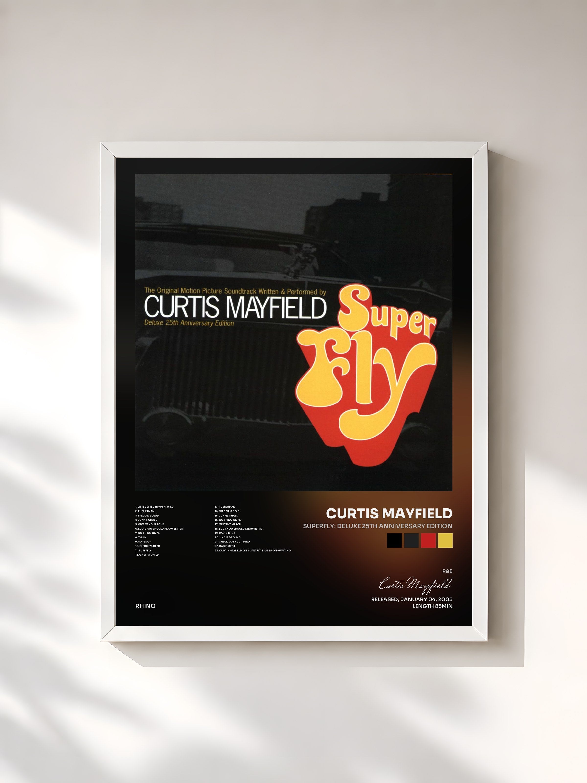 #blanc Tableau de l'album Superfly: Deluxe 25th Anniversary Edition de Curtis Mayfield, cadre blanc, imprimé et encadré en France