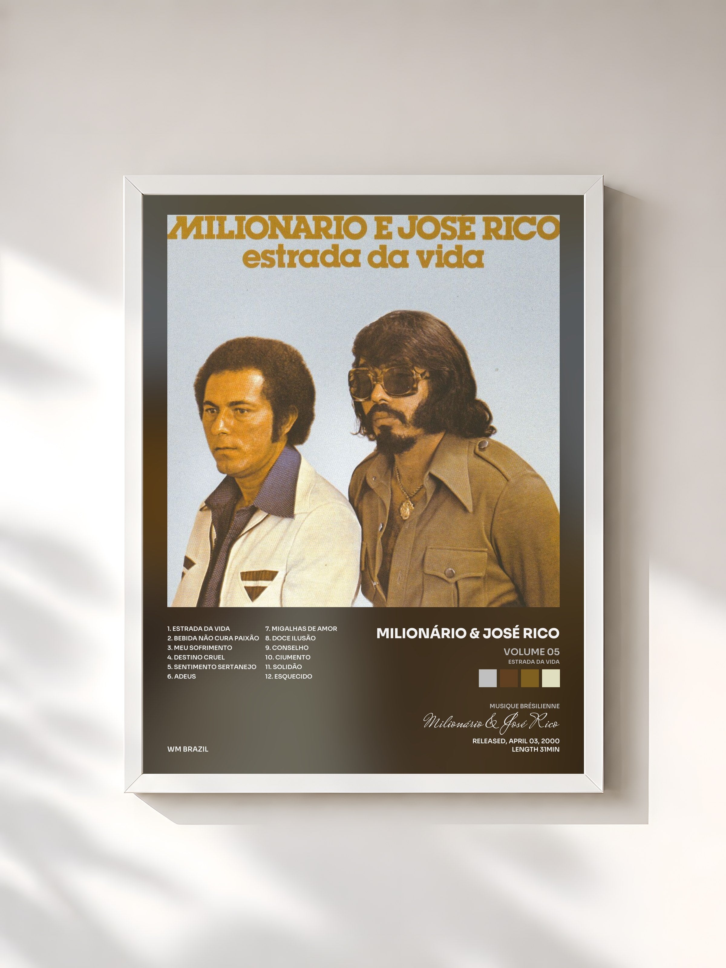 #blanc Tableau de l'album Volume 05 (Estrada da Vida) de Milionário & José Rico, cadre blanc, imprimé et encadré en France