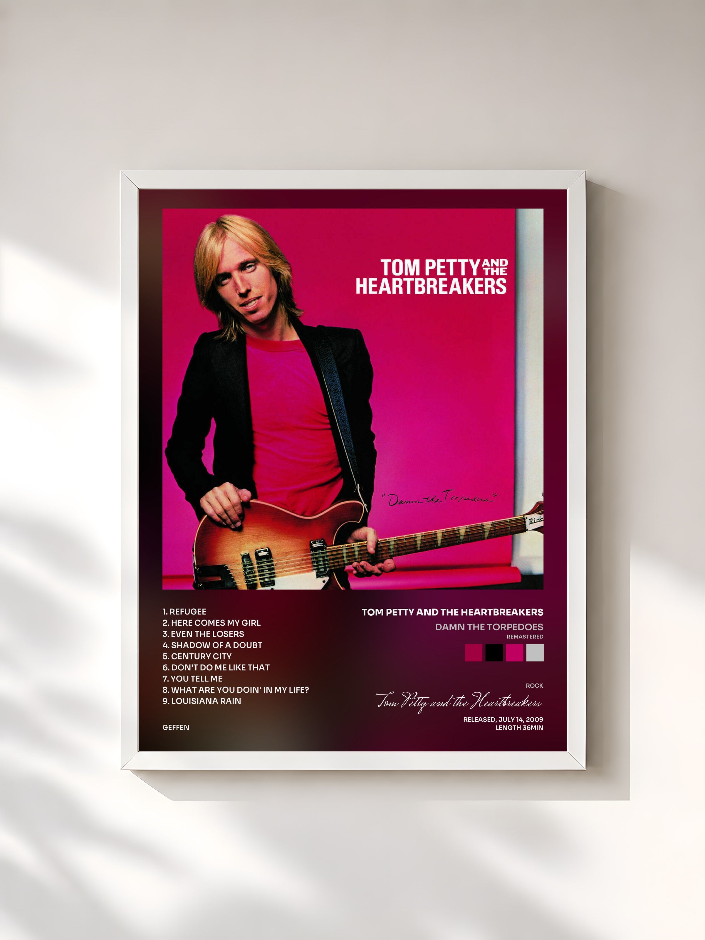 #blanc Tableau de l'album Damn The Torpedoes (Remastered) de Tom Petty and the Heartbreakers, cadre blanc, imprimé et encadré en France