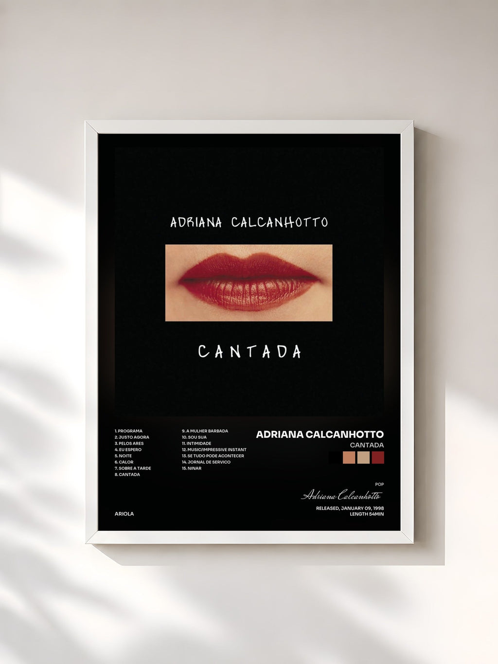 #blanc Cantada de Adriana Calcanhotto en lámina enmarcada, marco blanco, impresa y enmarcada en Francia