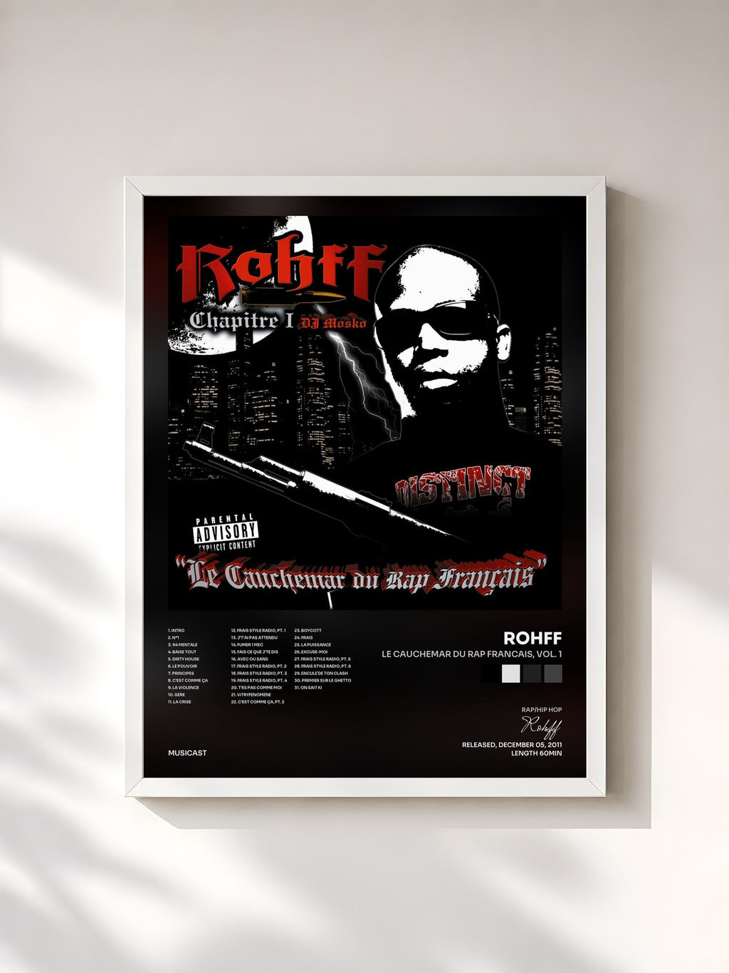#blanc Le cauchemar du rap francais, vol. 1 di Rohff in stampa incorniciata, cornice bianca, stampata e incorniciata in Francia
