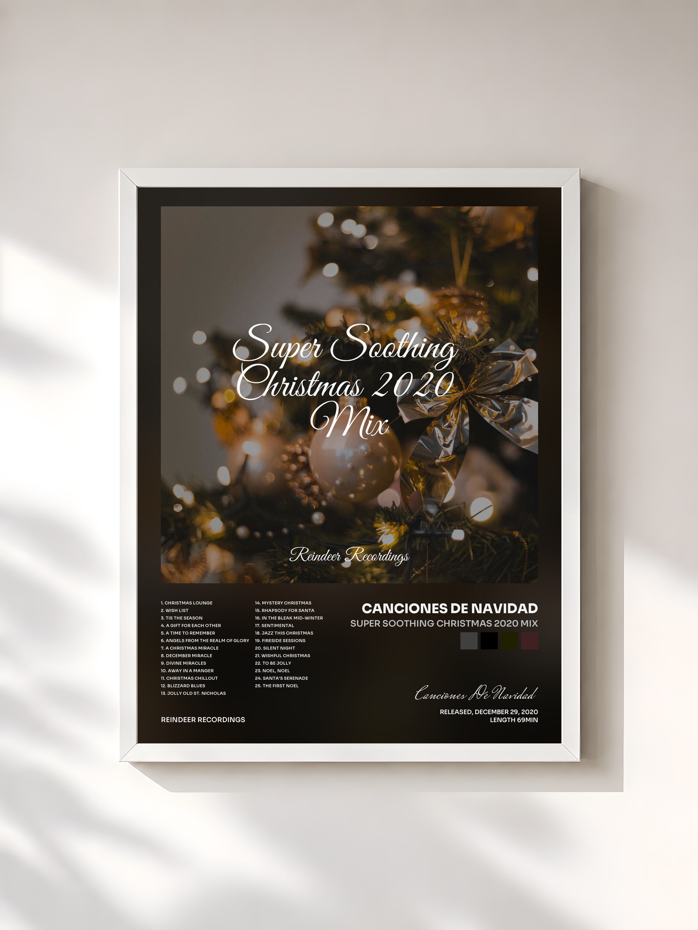 #blanc Tableau de l'album Super Soothing Christmas 2020 Mix de Canciones De Navidad, cadre blanc, imprimé et encadré en France