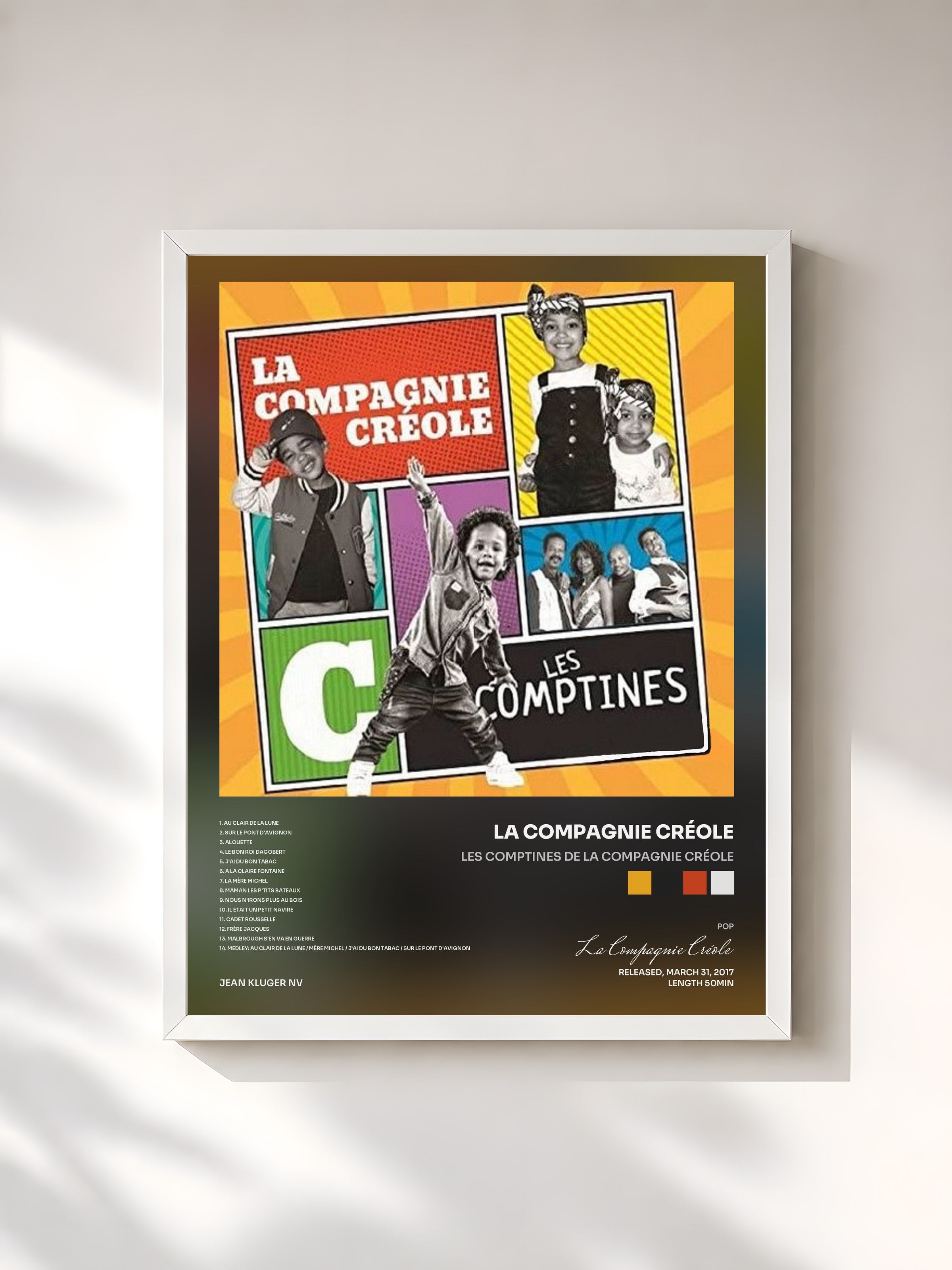 #blanc Tableau de l'album Les Comptines De La Compagnie Créole de La Compagnie Créole, cadre blanc, imprimé et encadré en France