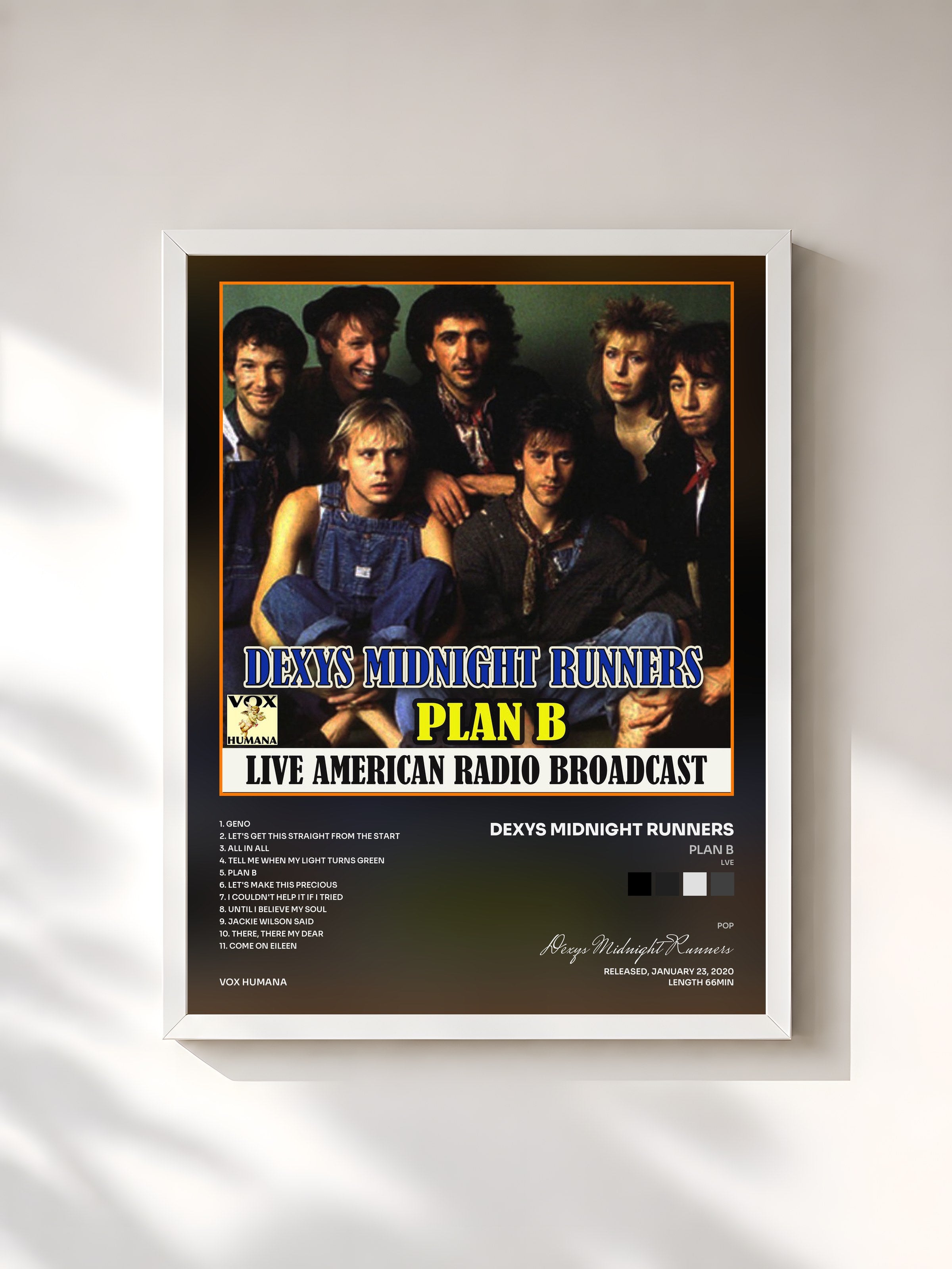 #blanc Tableau de l'album Plan B (Lve) de Dexys Midnight Runners, cadre blanc, imprimé et encadré en France