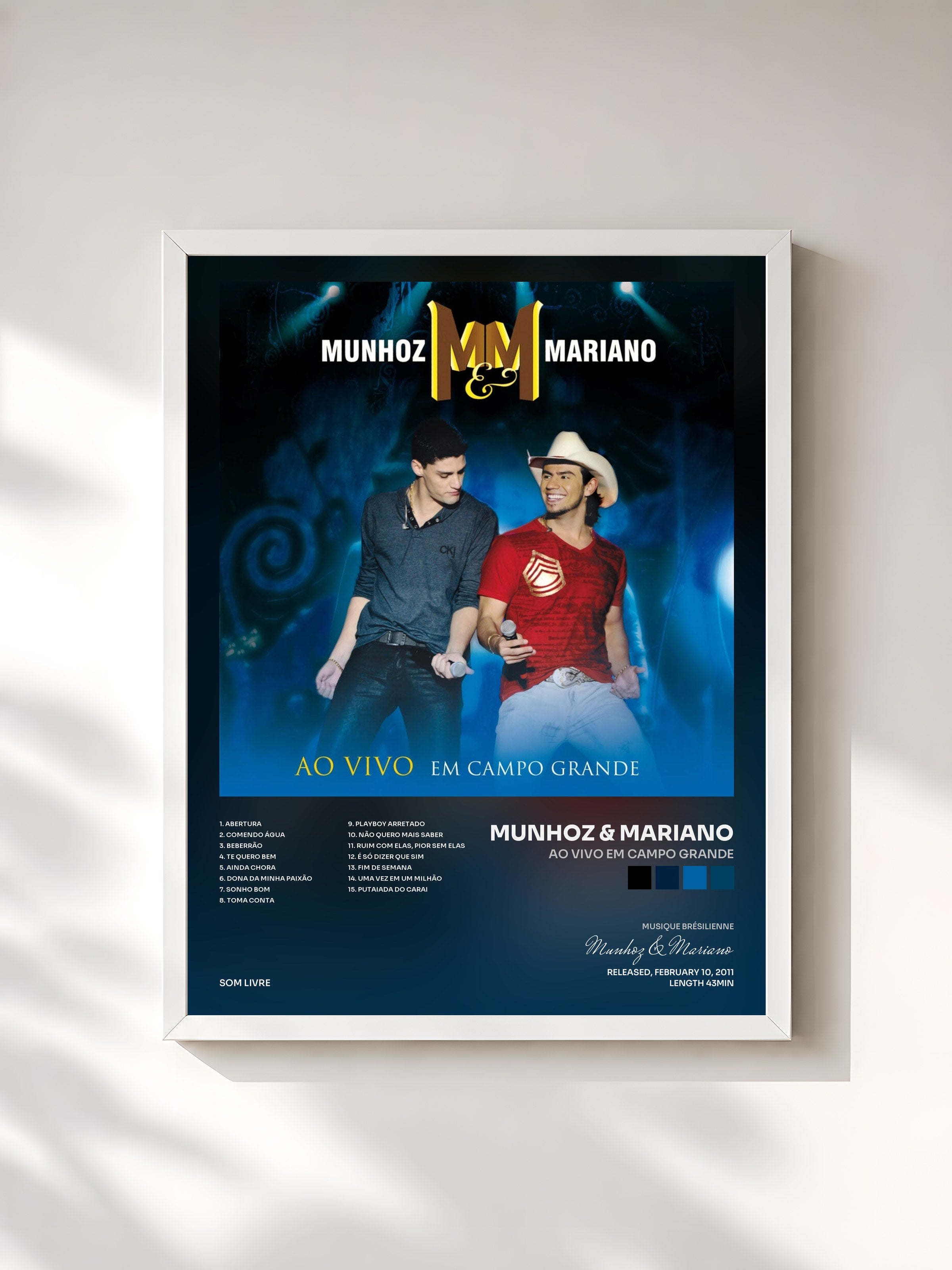 #blanc Tableau de l'album Ao Vivo Em Campo Grande de Munhoz & Mariano, cadre blanc, imprimé et encadré en France