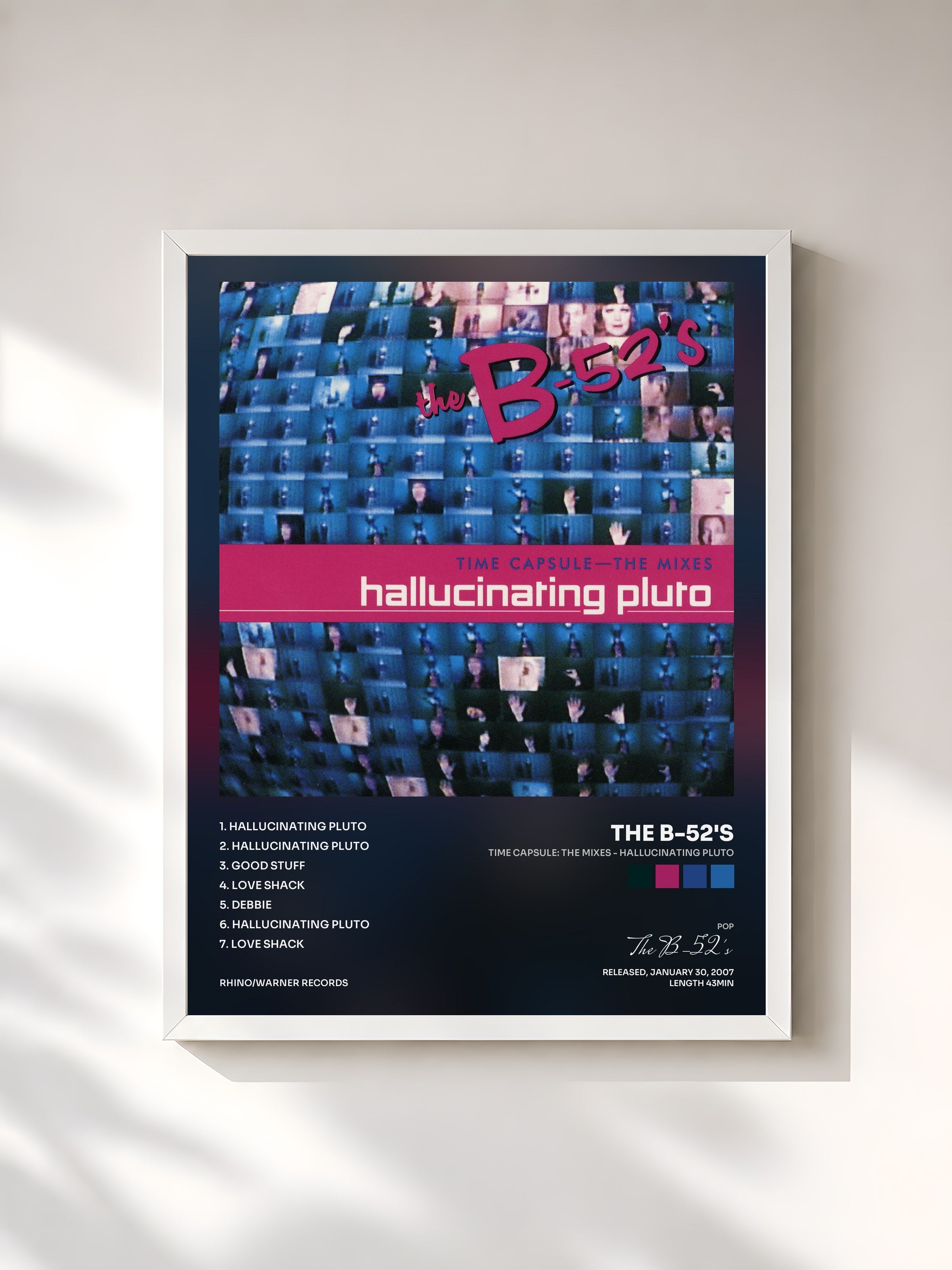 #blanc Tableau de l'album Time Capsule: The Mixes - Hallucinating Pluto de The B-52's, cadre blanc, imprimé et encadré en France