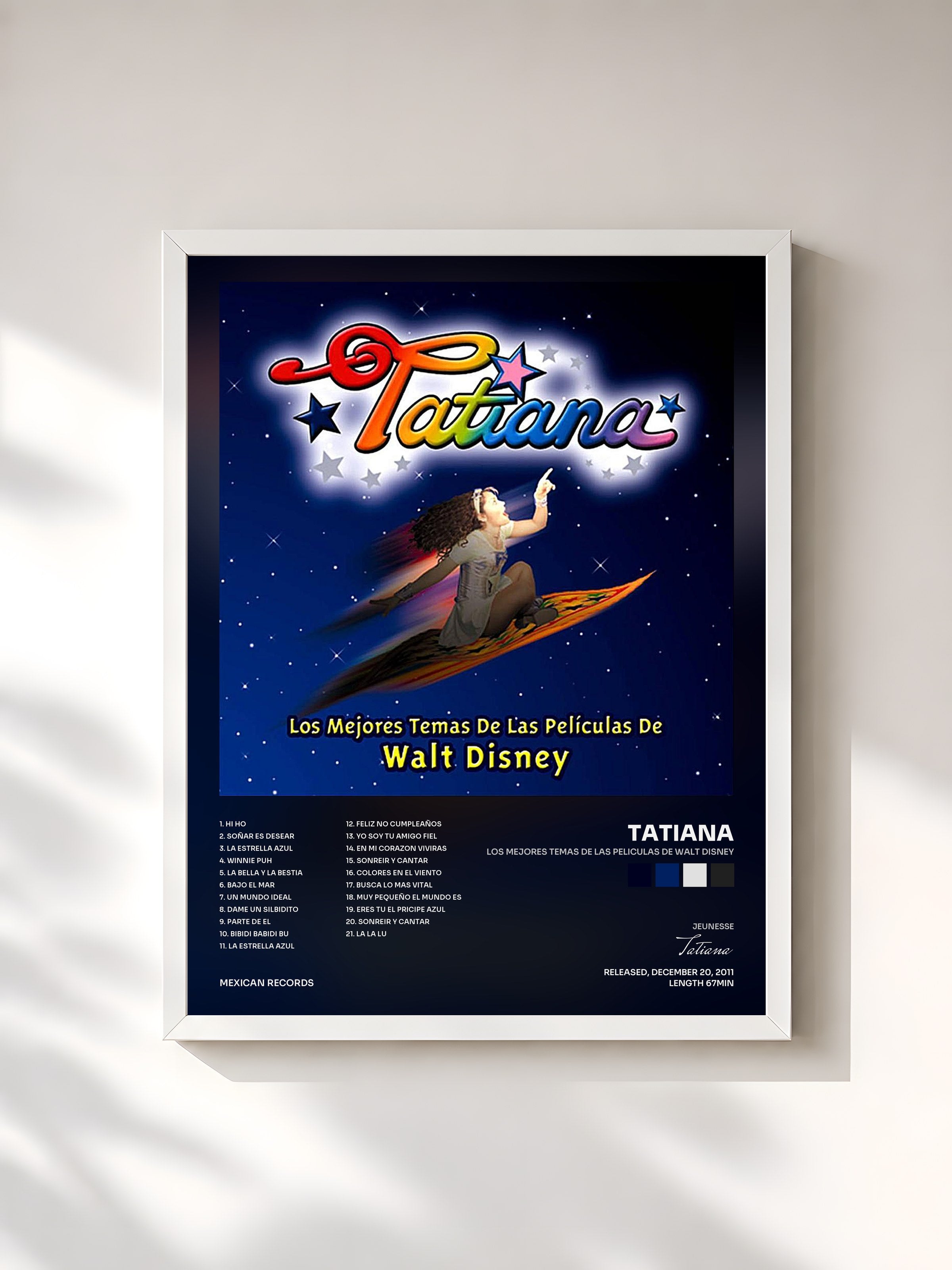 #blanc Tableau de l'album Los Mejores Temas de las Peliculas de Walt Disney de Tatiana, cadre blanc, imprimé et encadré en France
