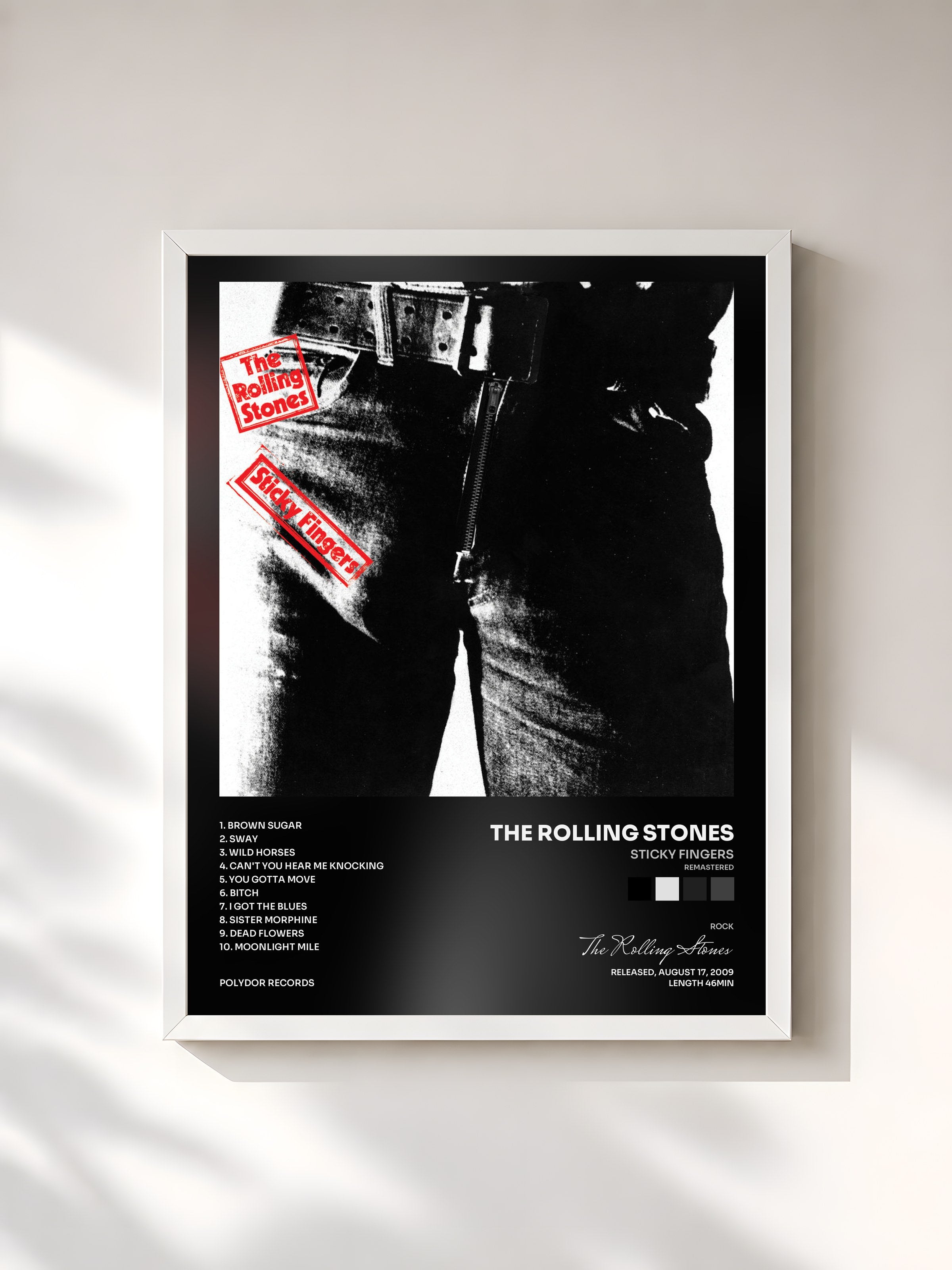 #blanc Sticky Fingers (Remastered) by The Rolling Stones as a framed art print, white frame, printed and framed in France