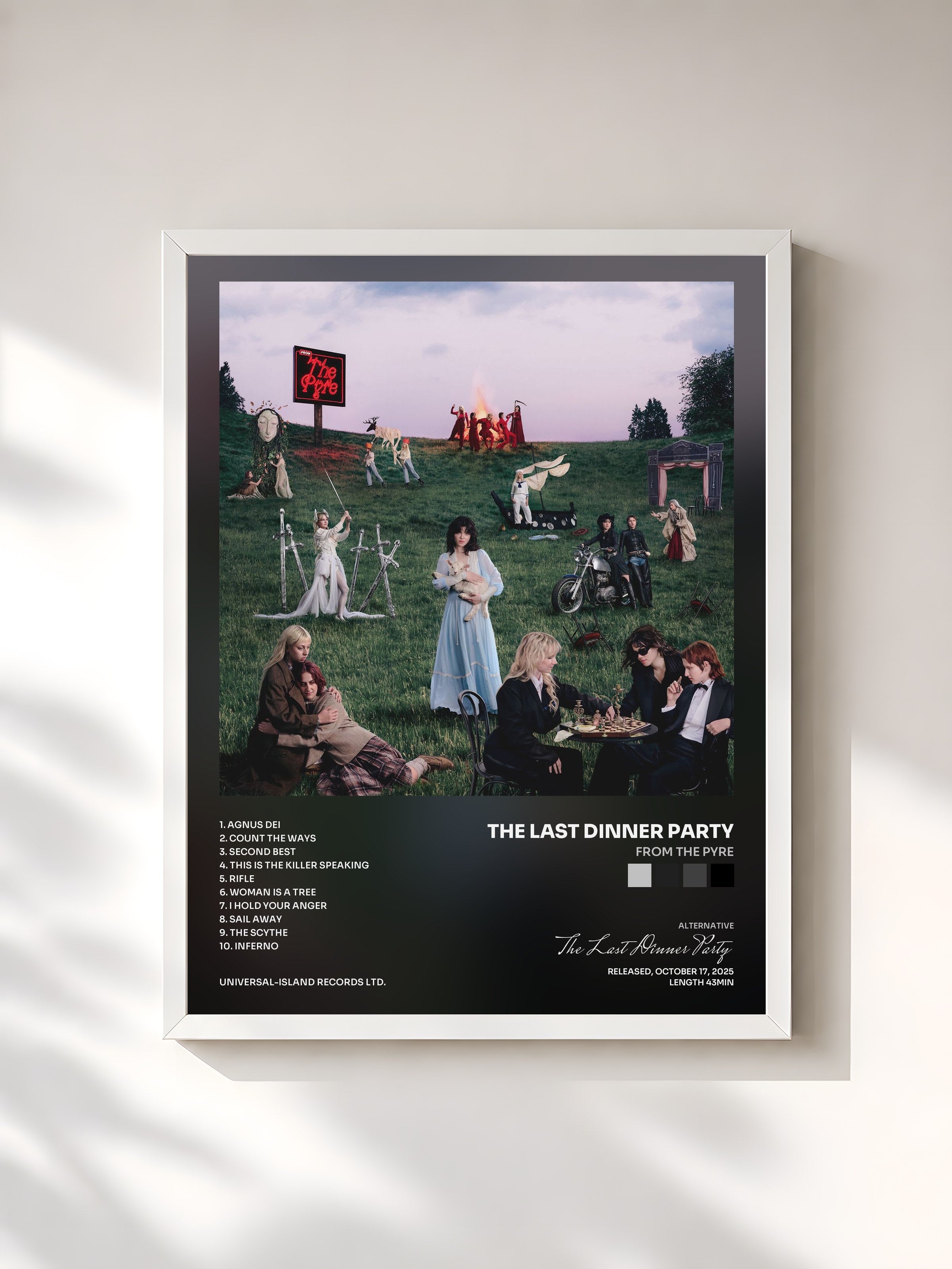 #blanc Tableau de l'album From The Pyre de The Last Dinner Party, cadre blanc, imprimé et encadré en France