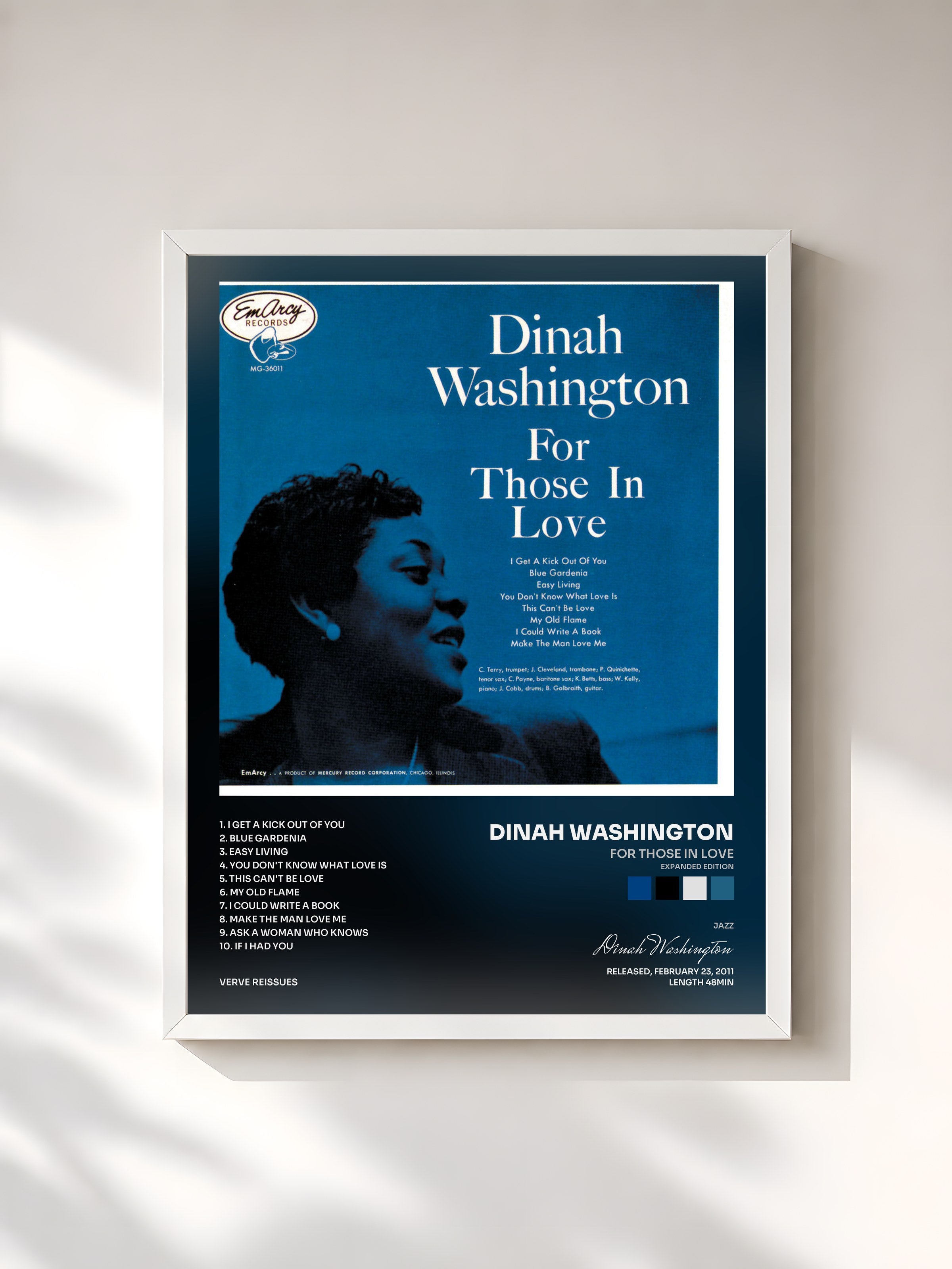 #blanc Tableau de l'album For Those In Love (Expanded Edition) de Dinah Washington, cadre blanc, imprimé et encadré en France