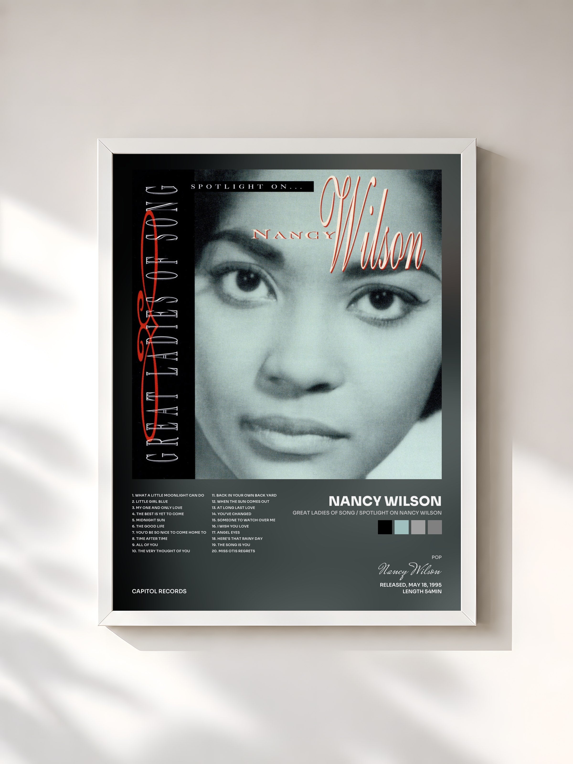 #blanc Tableau de l'album Great Ladies Of Song / Spotlight On Nancy Wilson de Nancy Wilson, cadre blanc, imprimé et encadré en France