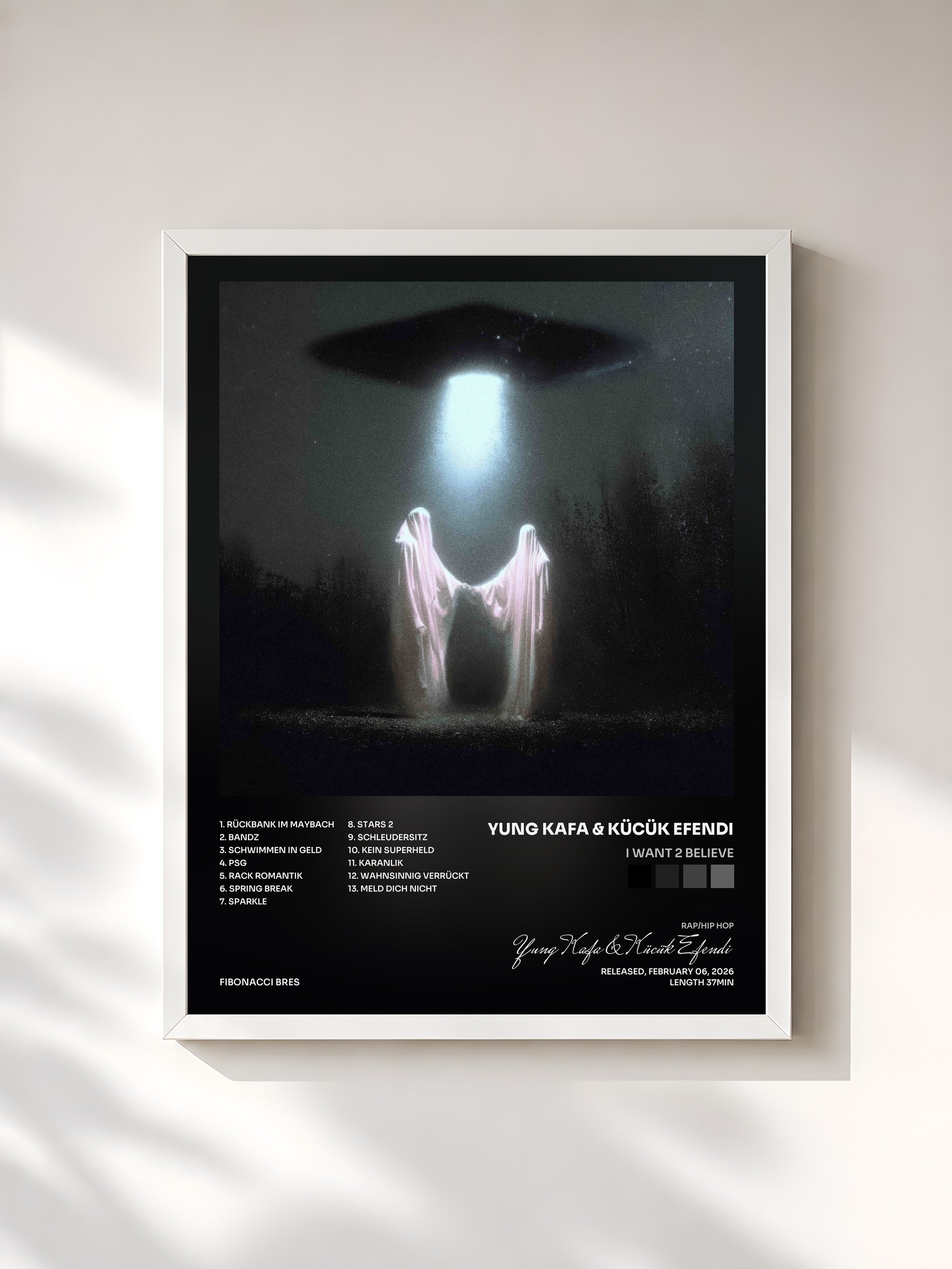 #blanc Tableau de l'album I WANT 2 BELIEVE de Yung Kafa & Kücük Efendi, cadre blanc, imprimé et encadré en France