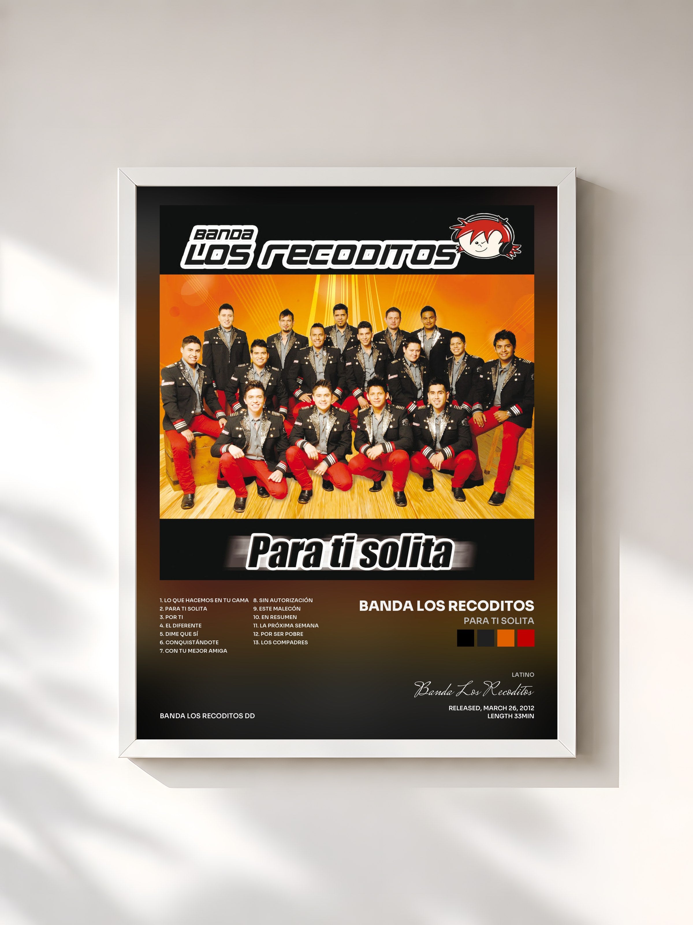 #blanc Tableau de l'album Para Ti Solita de Banda Los Recoditos, cadre blanc, imprimé et encadré en France