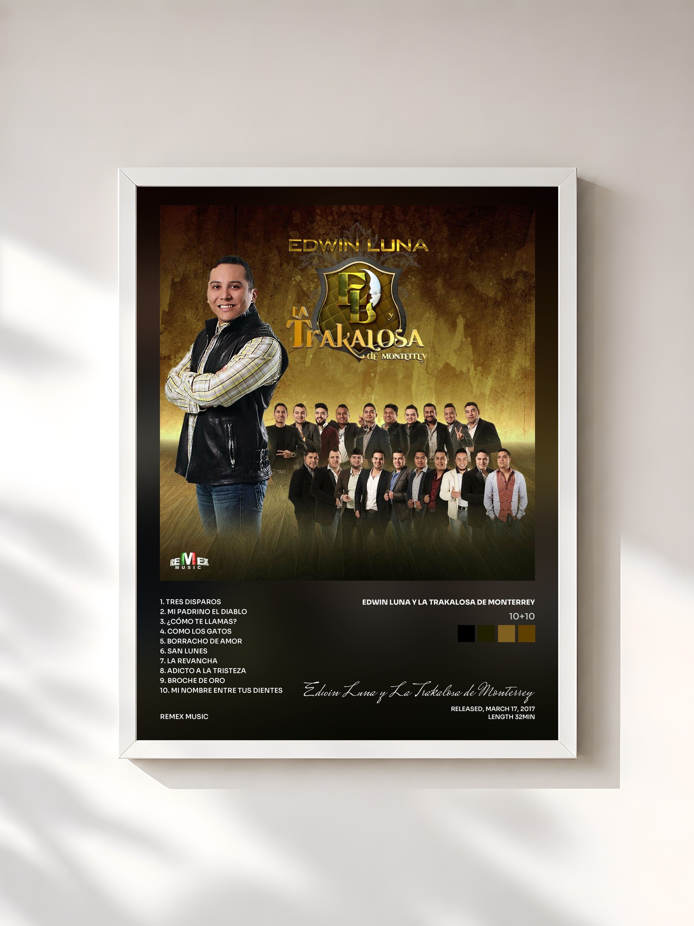 #blanc Tableau de l'album 10+10 de Edwin Luna y La Trakalosa de Monterrey, cadre blanc, imprimé et encadré en France