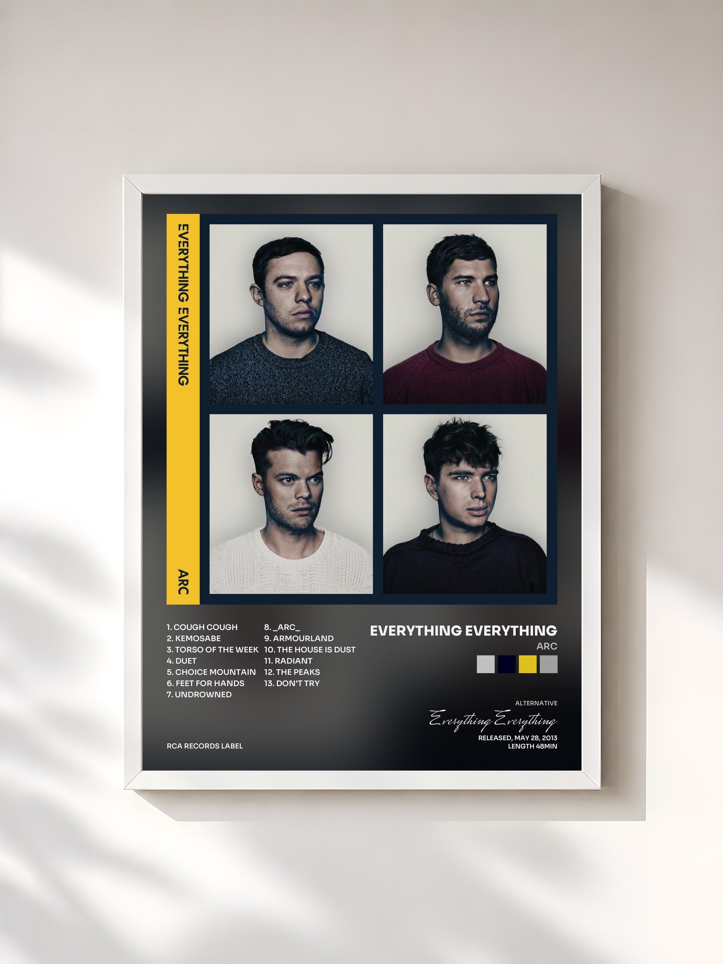 #blanc Tableau de l'album Arc de Everything Everything, cadre blanc, imprimé et encadré en France