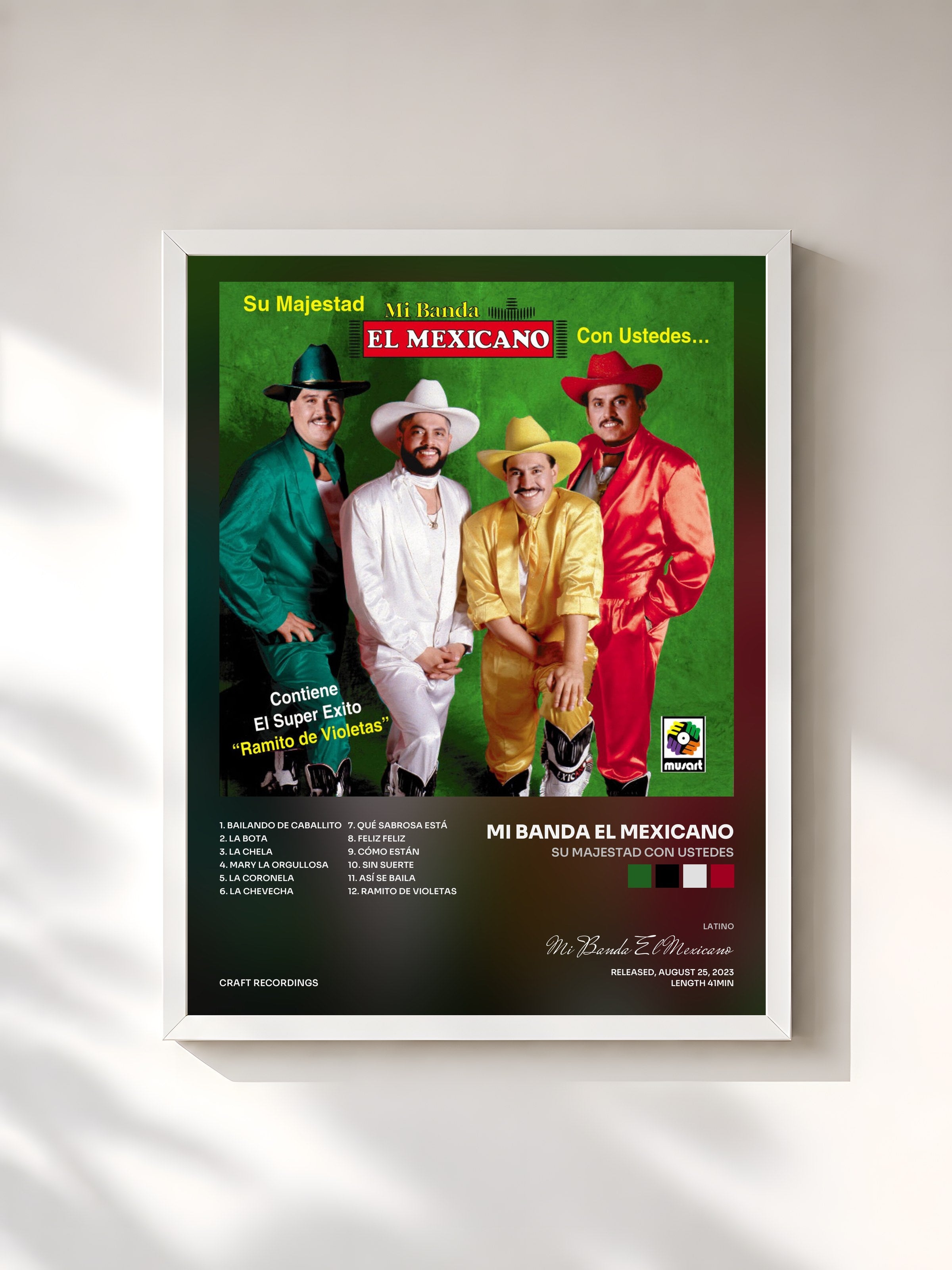 #blanc Tableau de l'album Su Majestad con Ustedes de Mi Banda El Mexicano, cadre blanc, imprimé et encadré en France