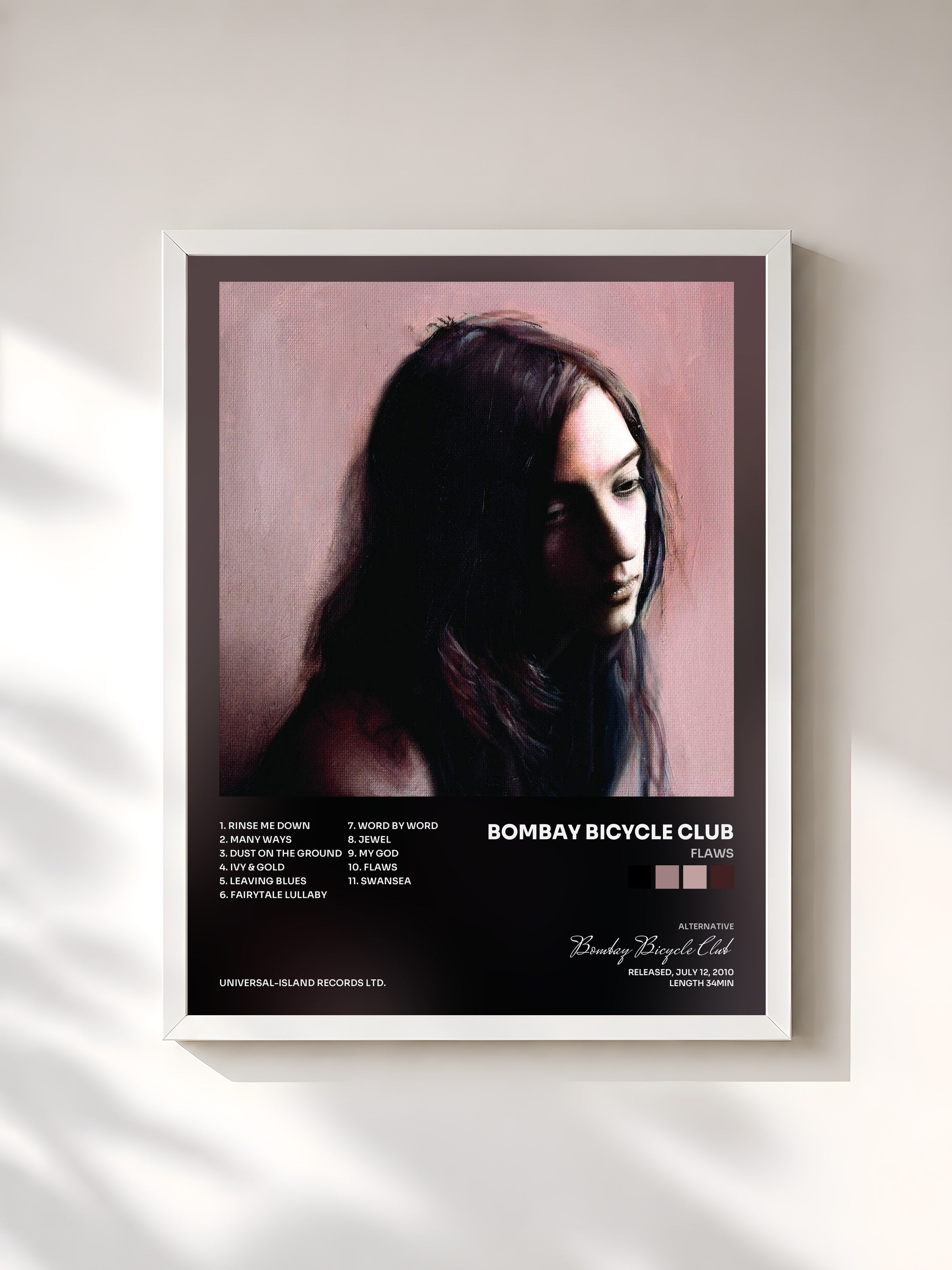 #blanc Tableau de l'album Flaws de Bombay Bicycle Club, cadre blanc, imprimé et encadré en France