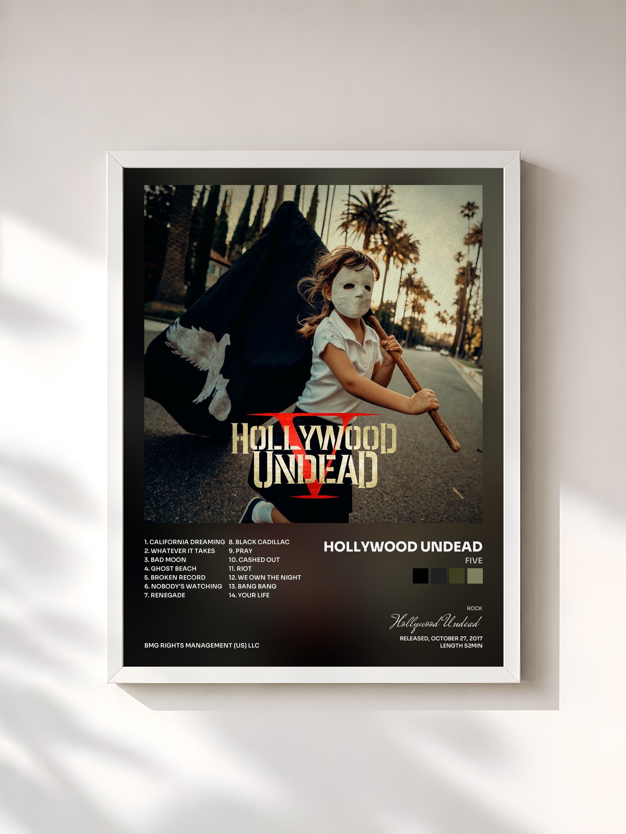#blanc Tableau de l'album Five de Hollywood Undead, cadre blanc, imprimé et encadré en France