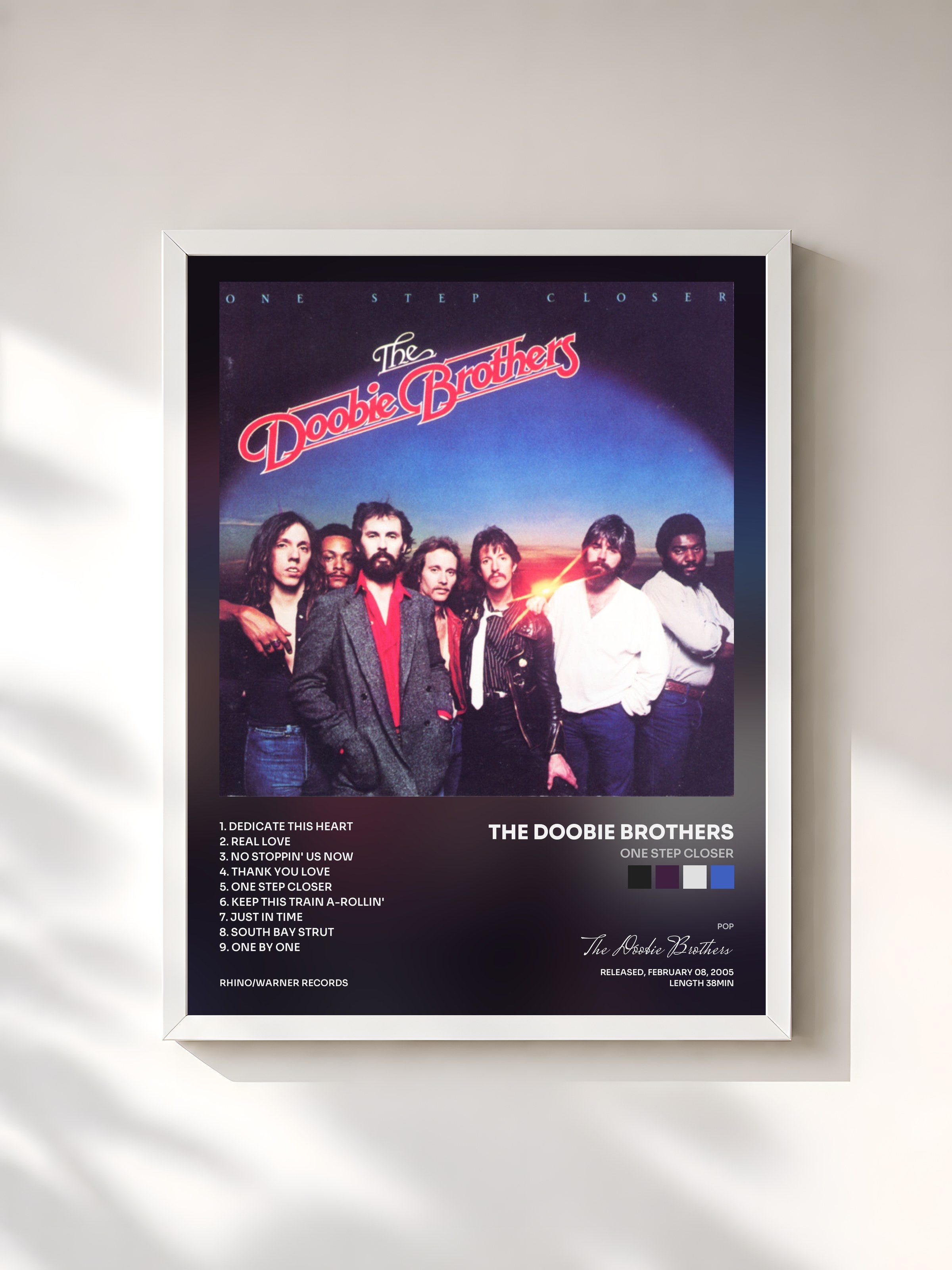 #blanc Tableau de l'album One Step Closer de The Doobie Brothers, cadre blanc, imprimé et encadré en France