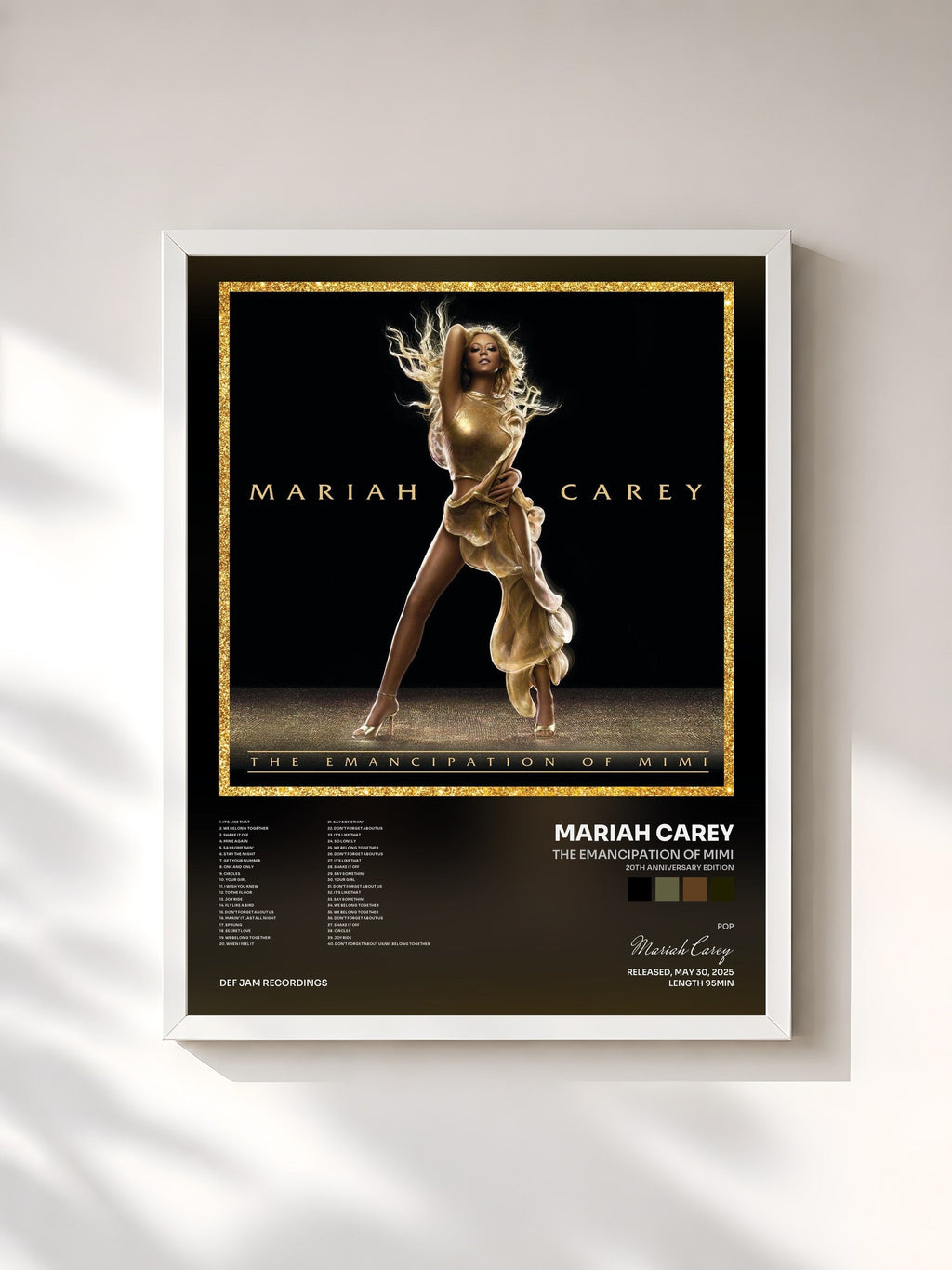 #blanc Tableau de l'album The Emancipation Of Mimi (20th Anniversary Edition) de Mariah Carey, cadre blanc, imprimé et encadré en France