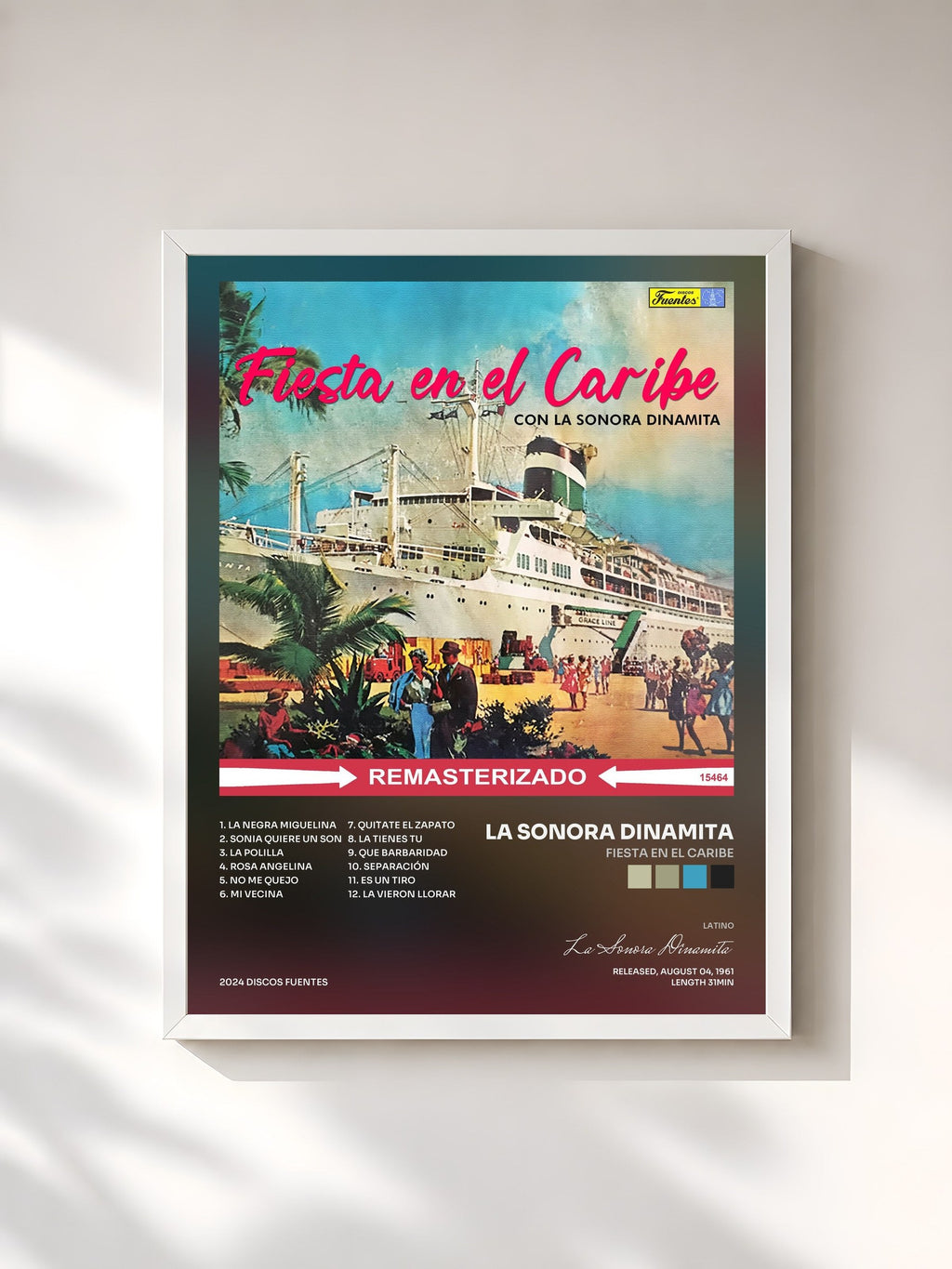 #blanc Fiesta en El Caribe von La Sonora Dinamita als gerahmter Kunstdruck, weißer Rahmen, gedruckt und gerahmt in Frankreich
