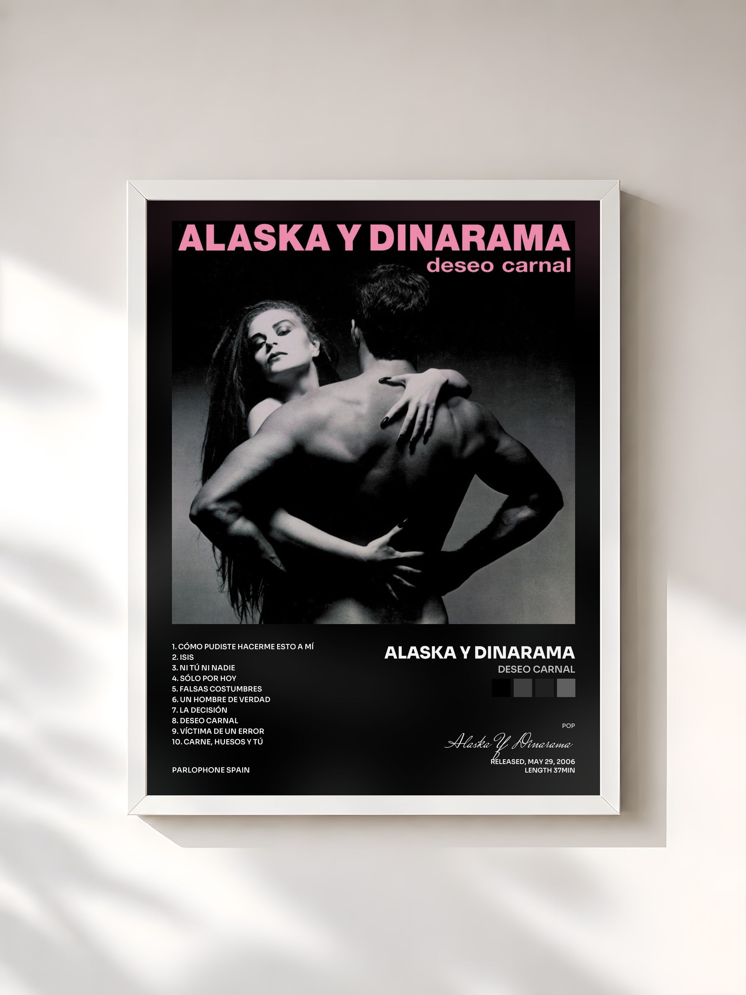 #blanc Tableau de l'album Deseo Carnal de Alaska Y Dinarama, cadre blanc, imprimé et encadré en France