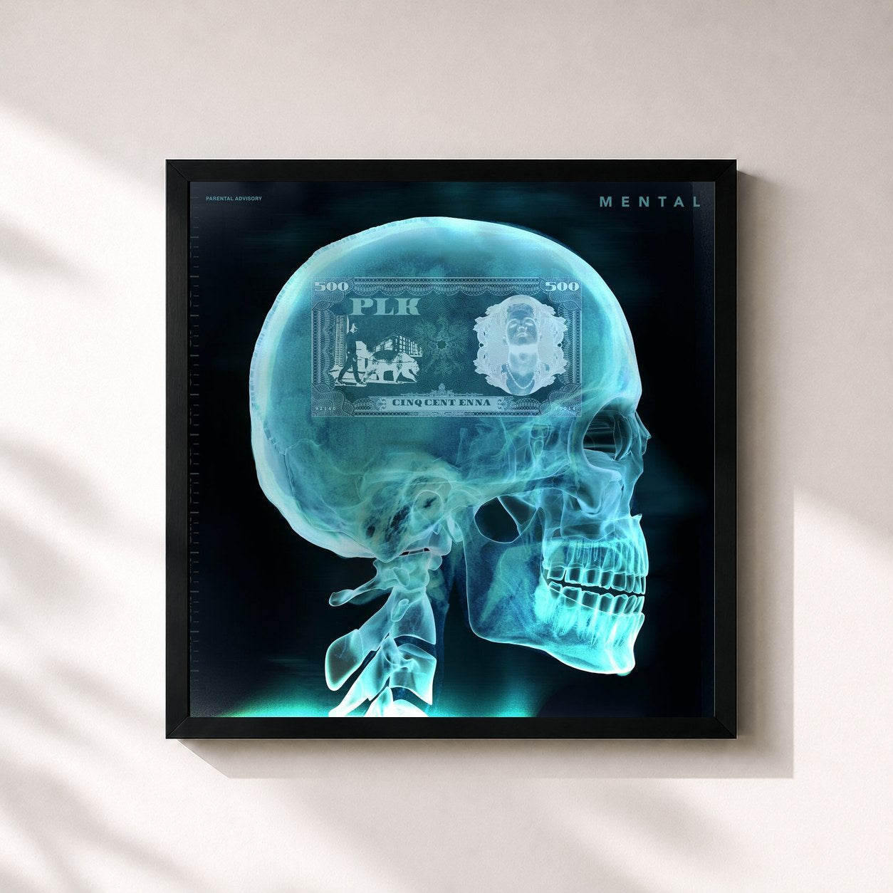 #noir Tableau carré de l'album Mental de PLK, cadre noir 32x32 cm
