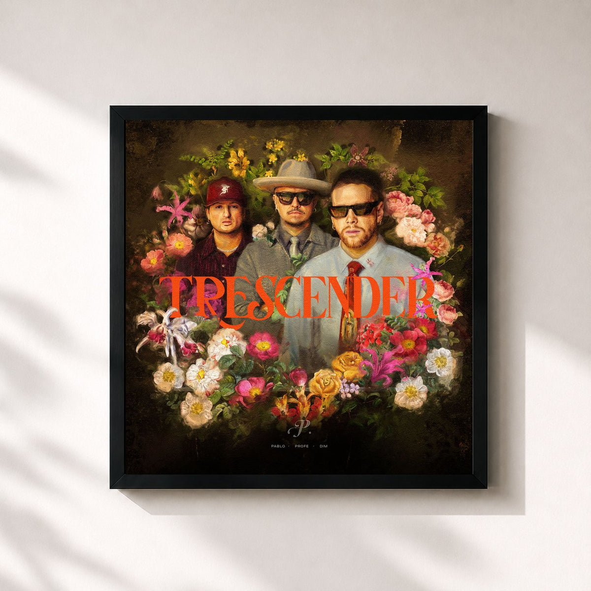 #noir Tableau carré de l'album TRESCENDER de Piso 21, cadre noir 32x32 cm