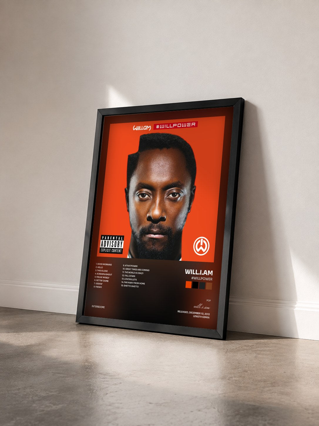 #noir #willpower by will.i.am as a framed art print seen at an angle, black frame