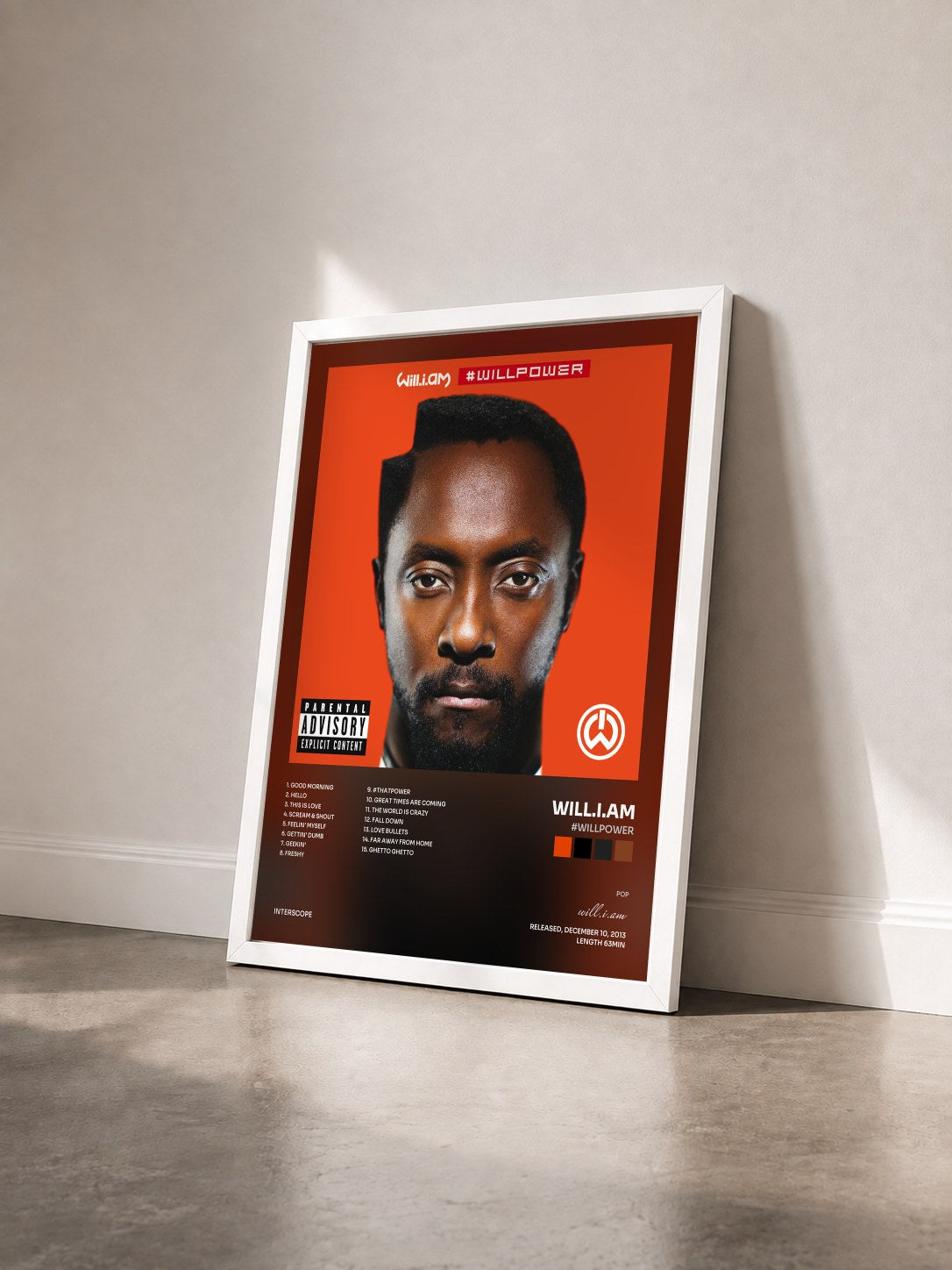 #blanc #willpower by will.i.am as a framed art print seen at an angle, white frame