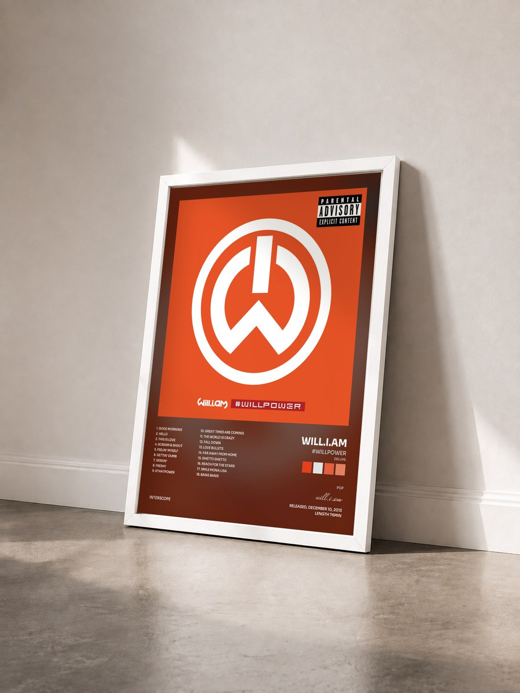 #blanc #willpower (Deluxe) von will.i.am als gerahmter Kunstdruck von schräg gesehen, weißer Rahmen