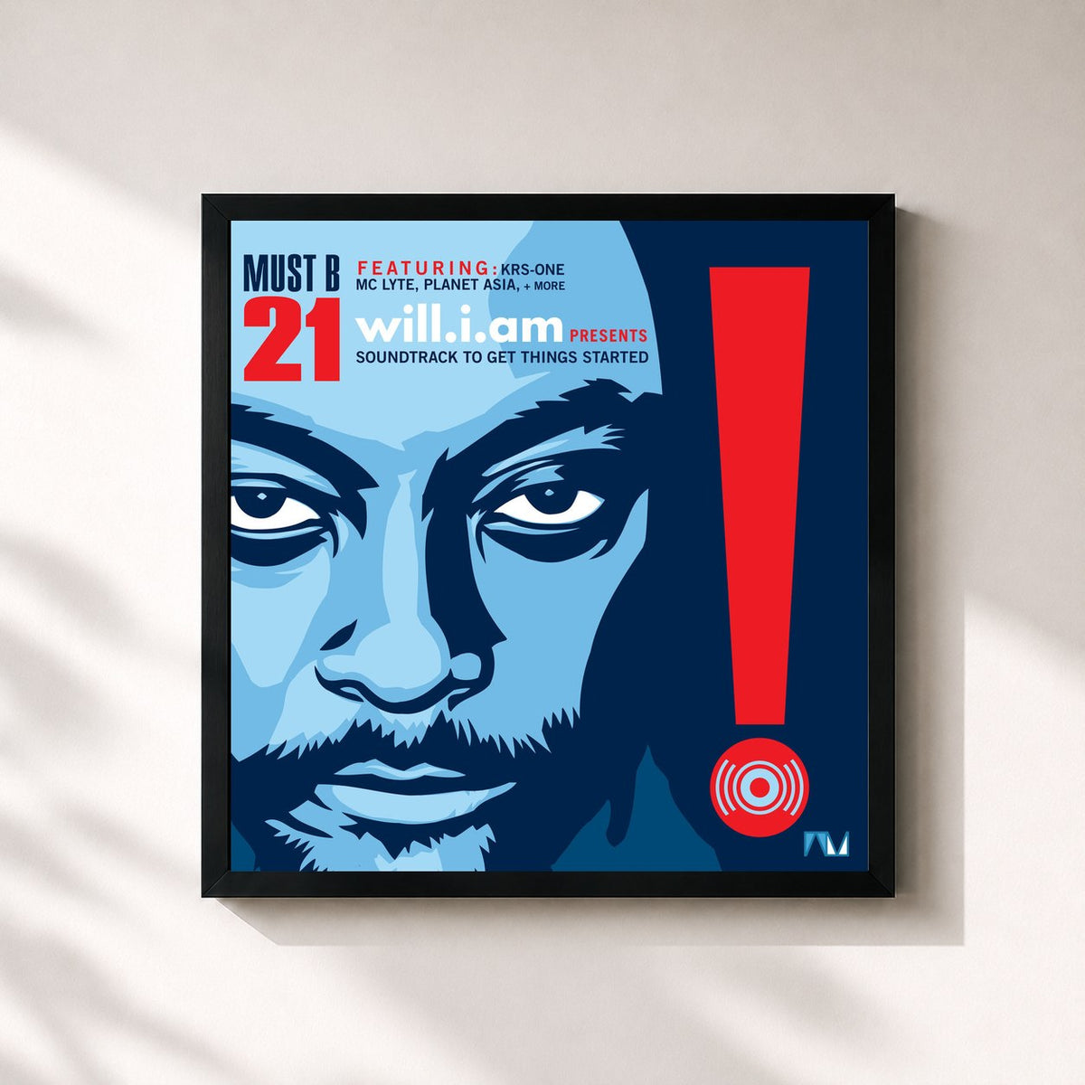 #noir Must B 21 (Soundtrack to Get Things Started) by will.i.am as a square framed art print, black 32x32 cm frame
