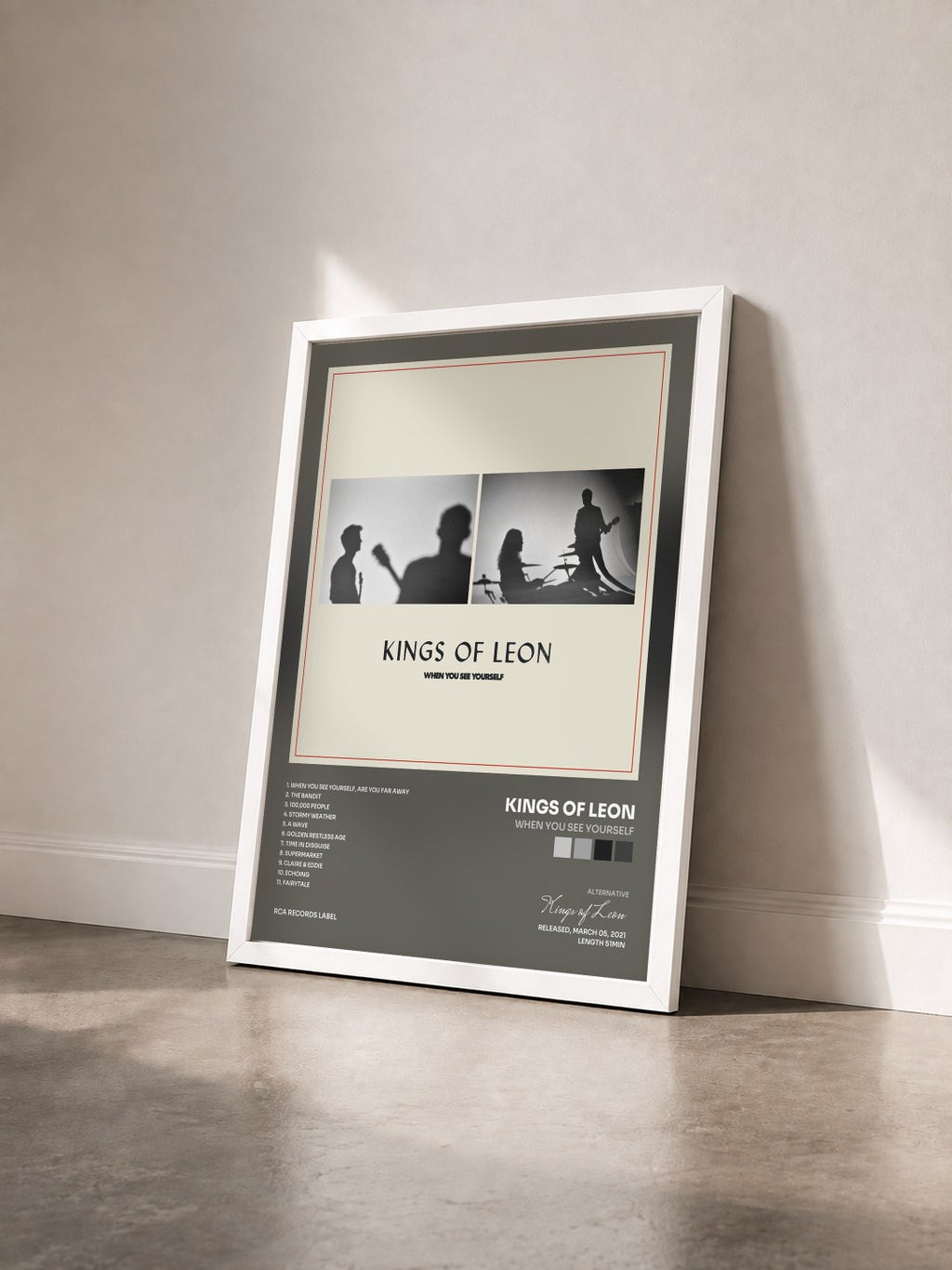 #blanc Tableau de l'album When You See Yourself de Kings of Leon vu de trois quarts, cadre blanc