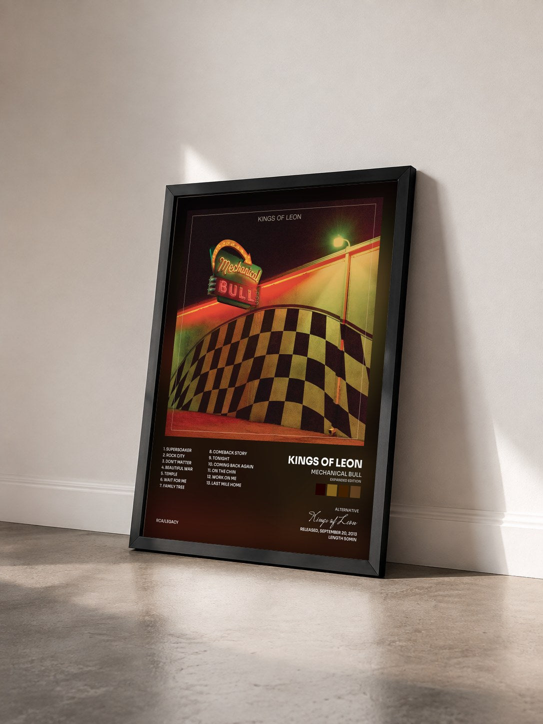 #noir Mechanical Bull (Expanded Edition) by Kings of Leon as a framed art print seen at an angle, black frame