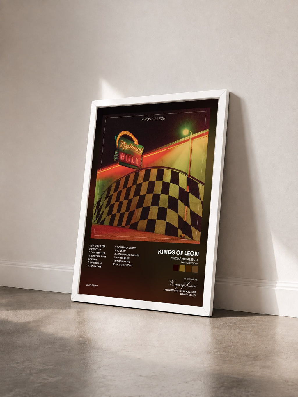 #blanc Tableau de l'album Mechanical Bull (Expanded Edition) de Kings of Leon vu de trois quarts, cadre blanc