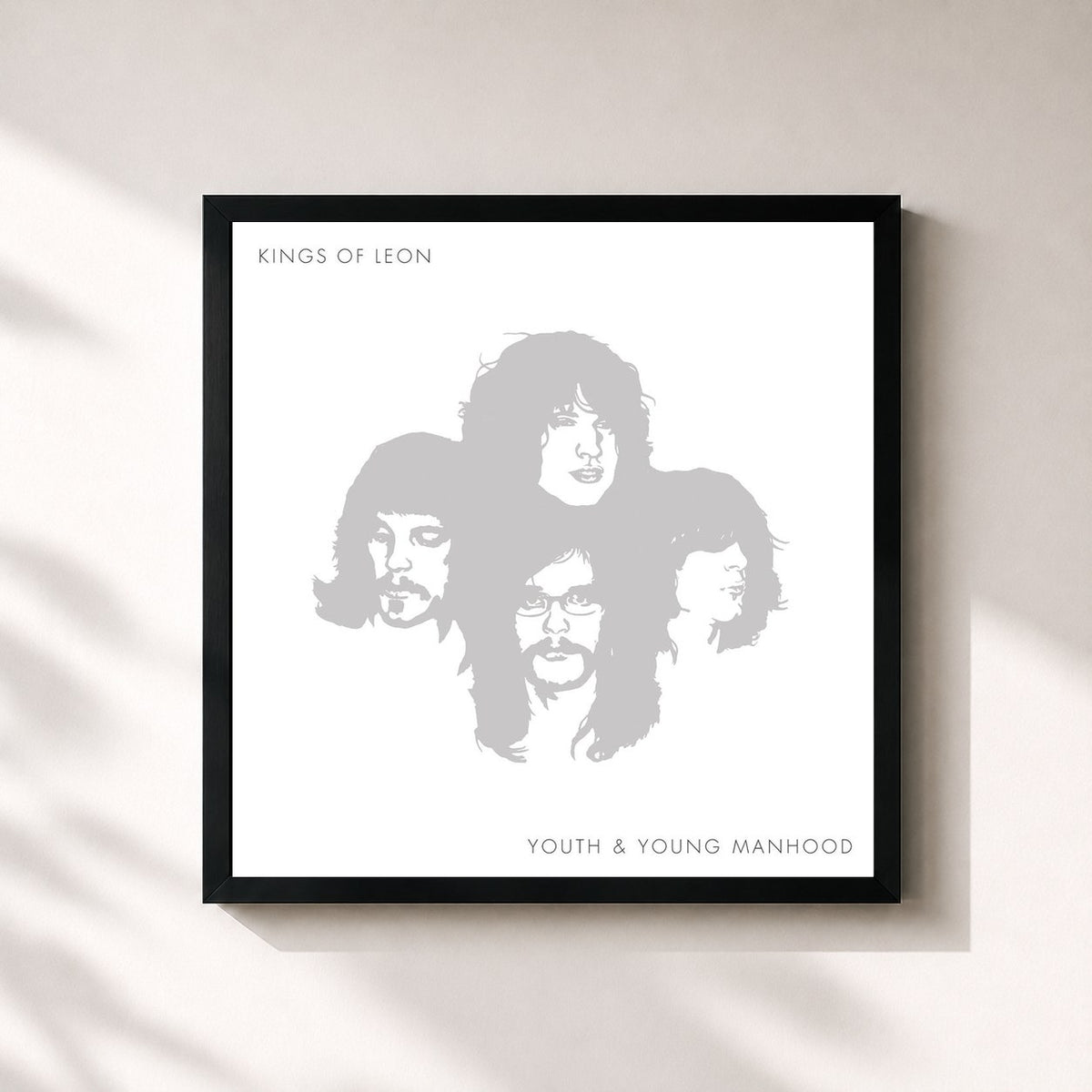 #noir Youth And Young Manhood by Kings of Leon as a square framed art print, black 32x32 cm frame
