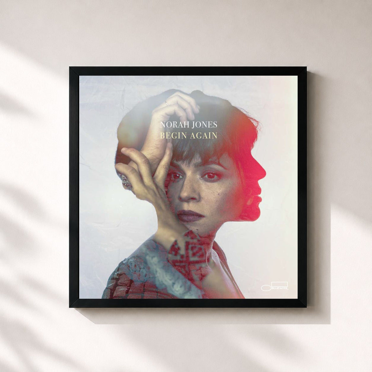 #noir Tableau carré de l'album Begin Again de Norah Jones, cadre noir 32x32 cm