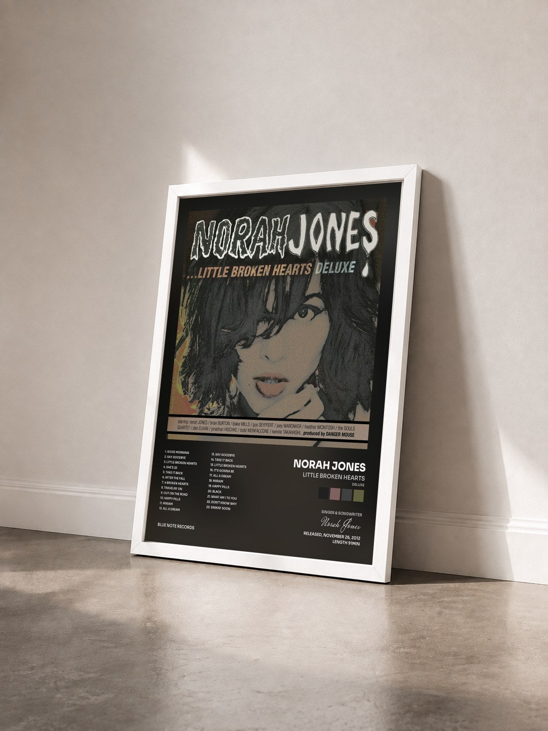 #blanc Tableau de l'album Little Broken Hearts (Deluxe) de Norah Jones vu de trois quarts, cadre blanc