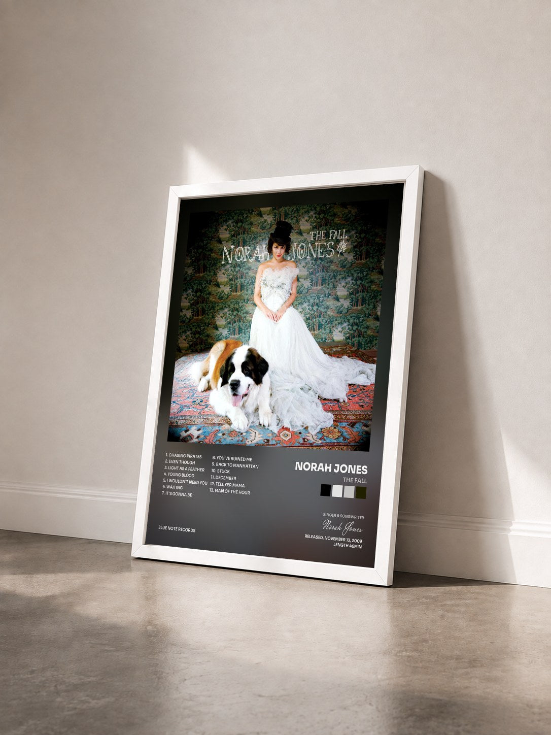 #blanc Tableau de l'album The Fall de Norah Jones vu de trois quarts, cadre blanc