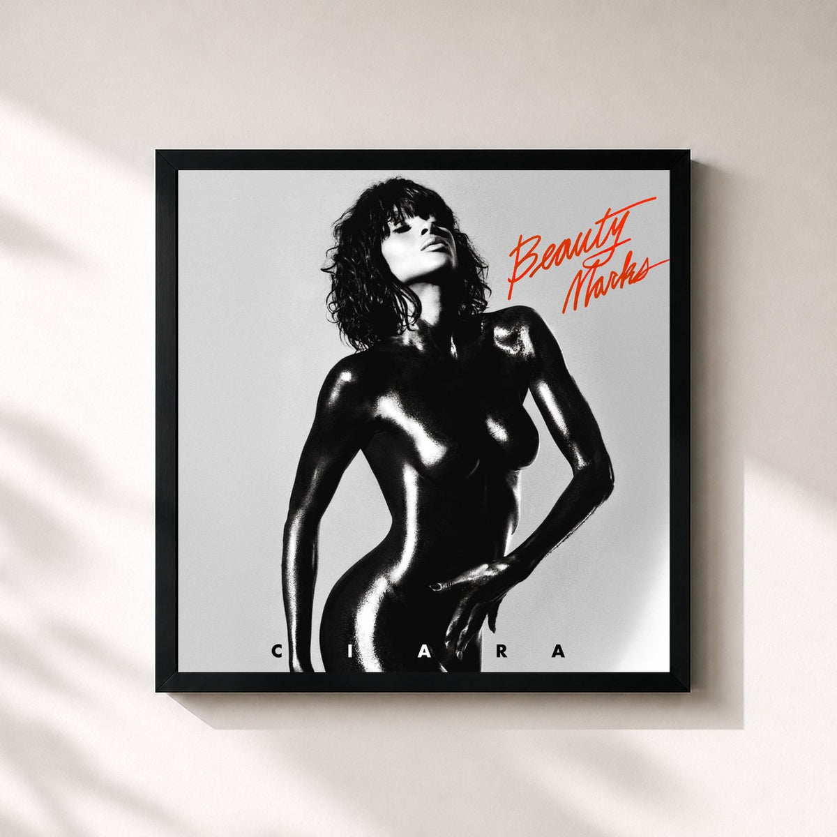 #noir Tableau carré de l'album Beauty Marks de Ciara, cadre noir 32x32 cm