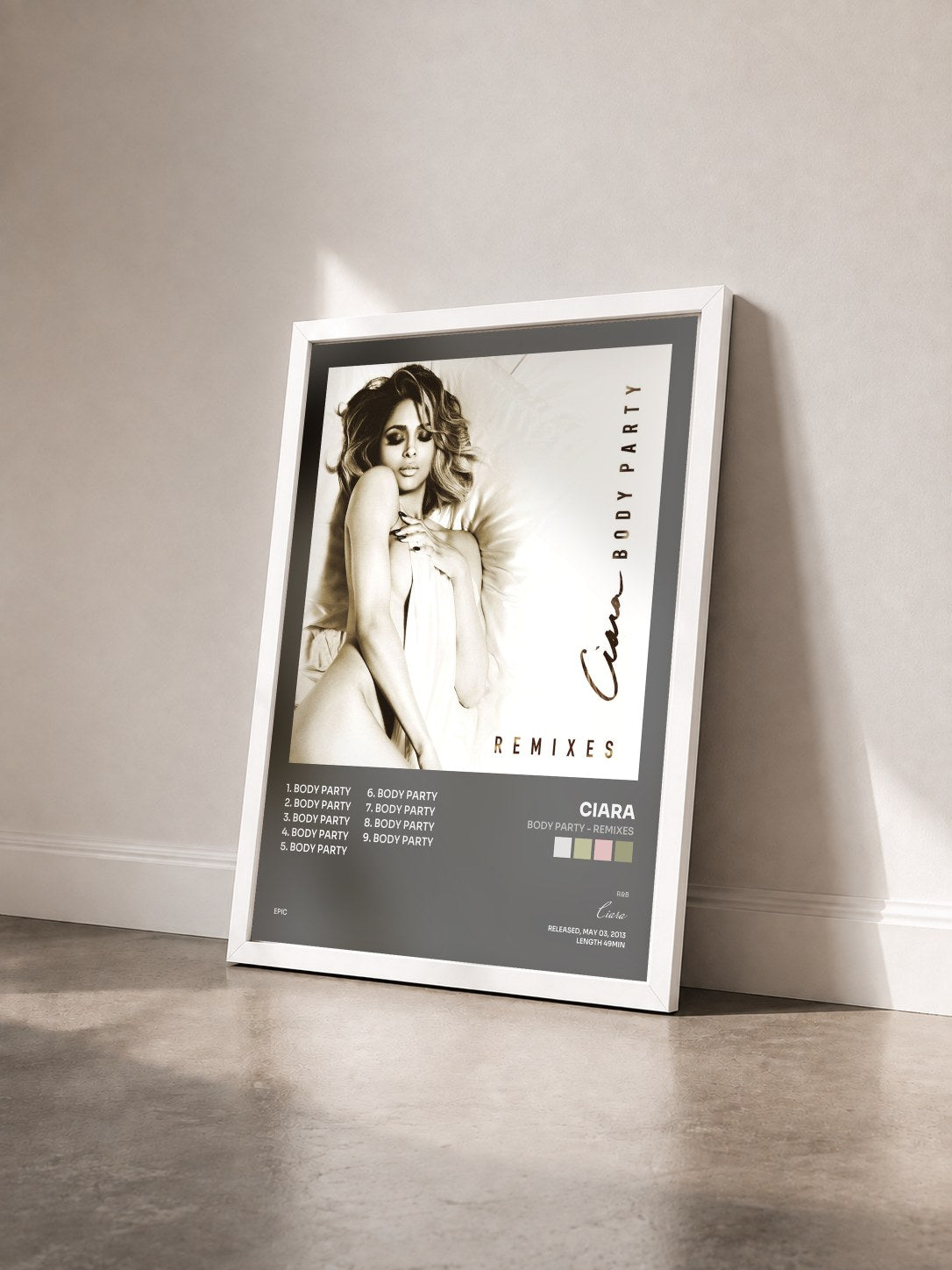 #blanc Tableau de l'album Body Party - Remixes de Ciara vu de trois quarts, cadre blanc
