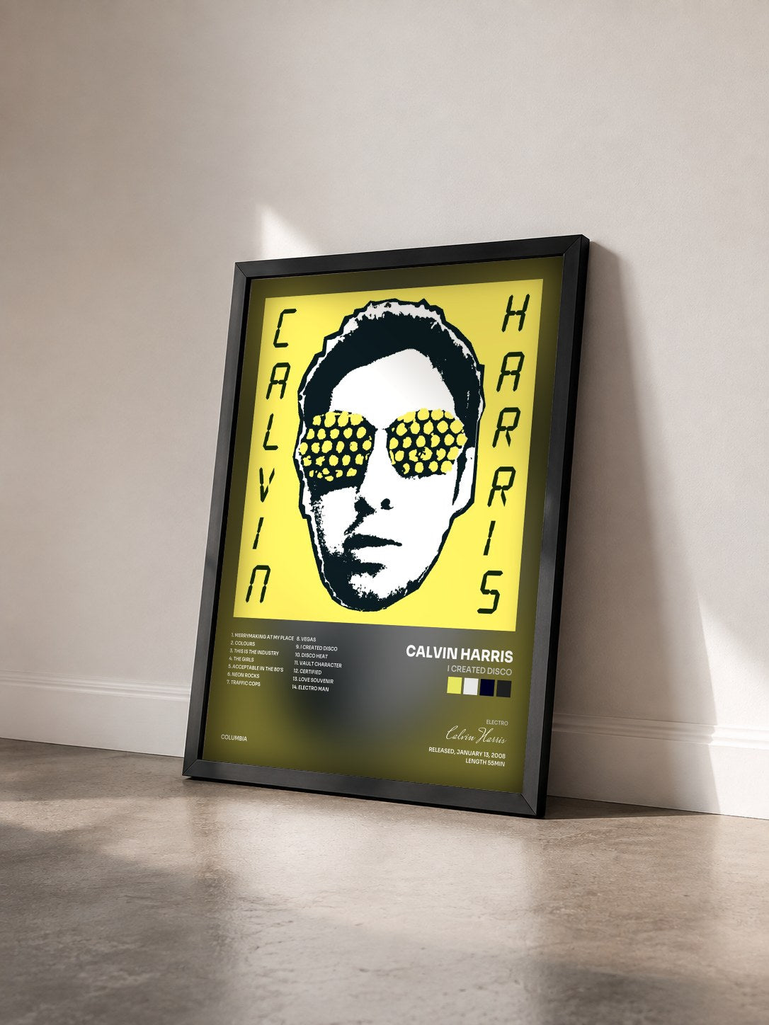 #noir Tableau de l'album I Created Disco de Calvin Harris vu de trois quarts, cadre noir